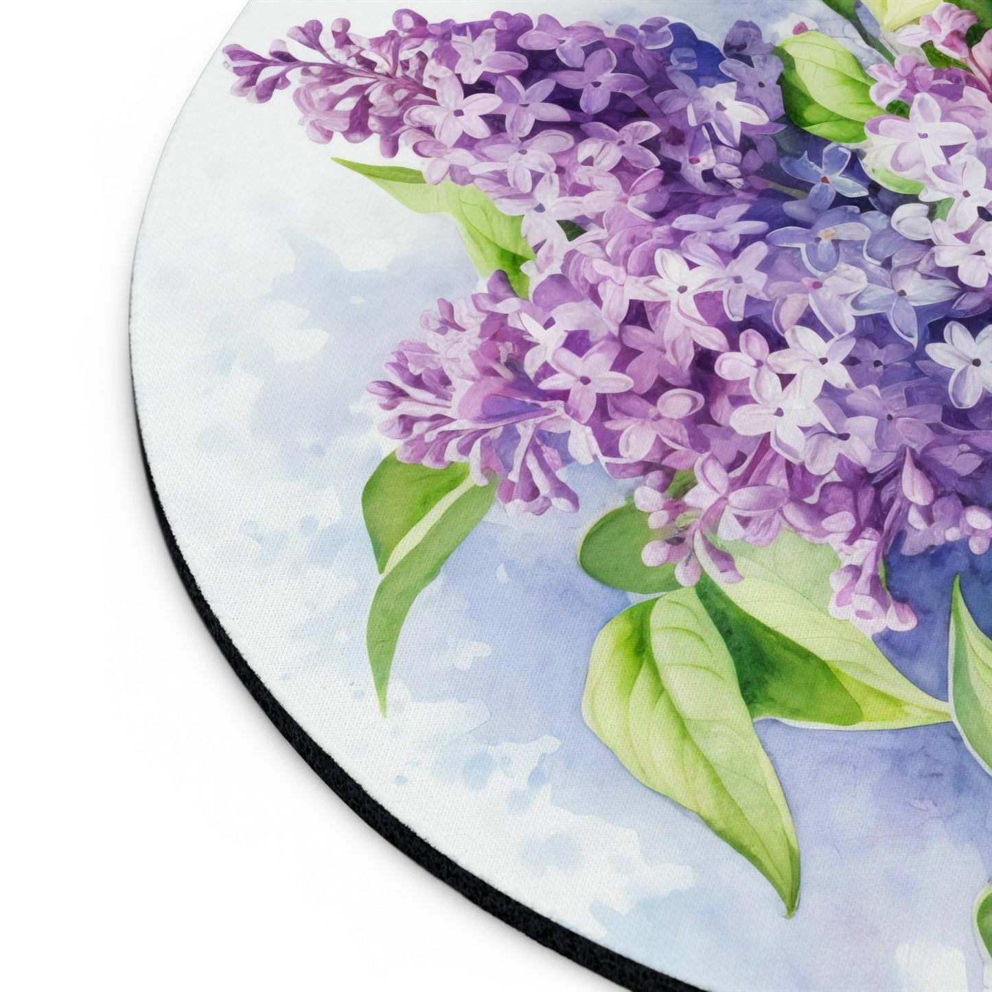 Lilac Blossoms Mouse Pad, Purple Home Office Desk Decor, Round Mousepad with Watercolor Lilac Flowers, Calming Workspace Accessory