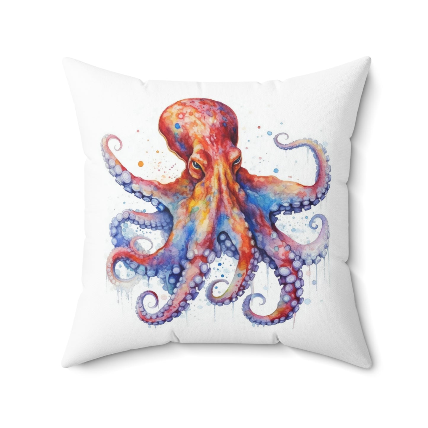 Octopus Throw Pillow, Watercolor Octopus Decorative Pillow, Square Nautical Pillow, Double Sided Accent Cushion, Concealed Zipper