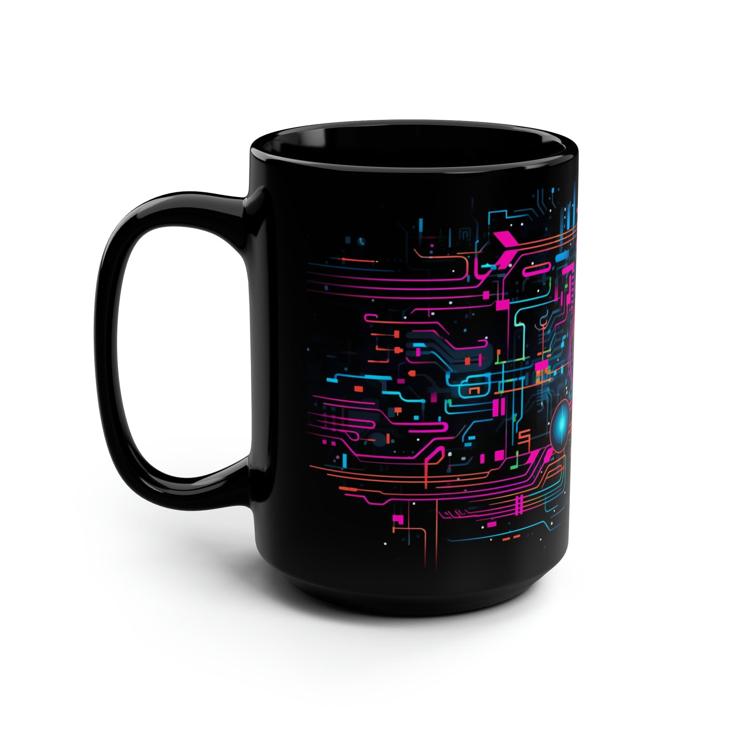 Cyberpunk Mug, Pink and Blue Circuit Board Ceramic Mug 15oz, Computer Gamer Mug, Tech Coffee Cup, Sci-Fi Tea Mug