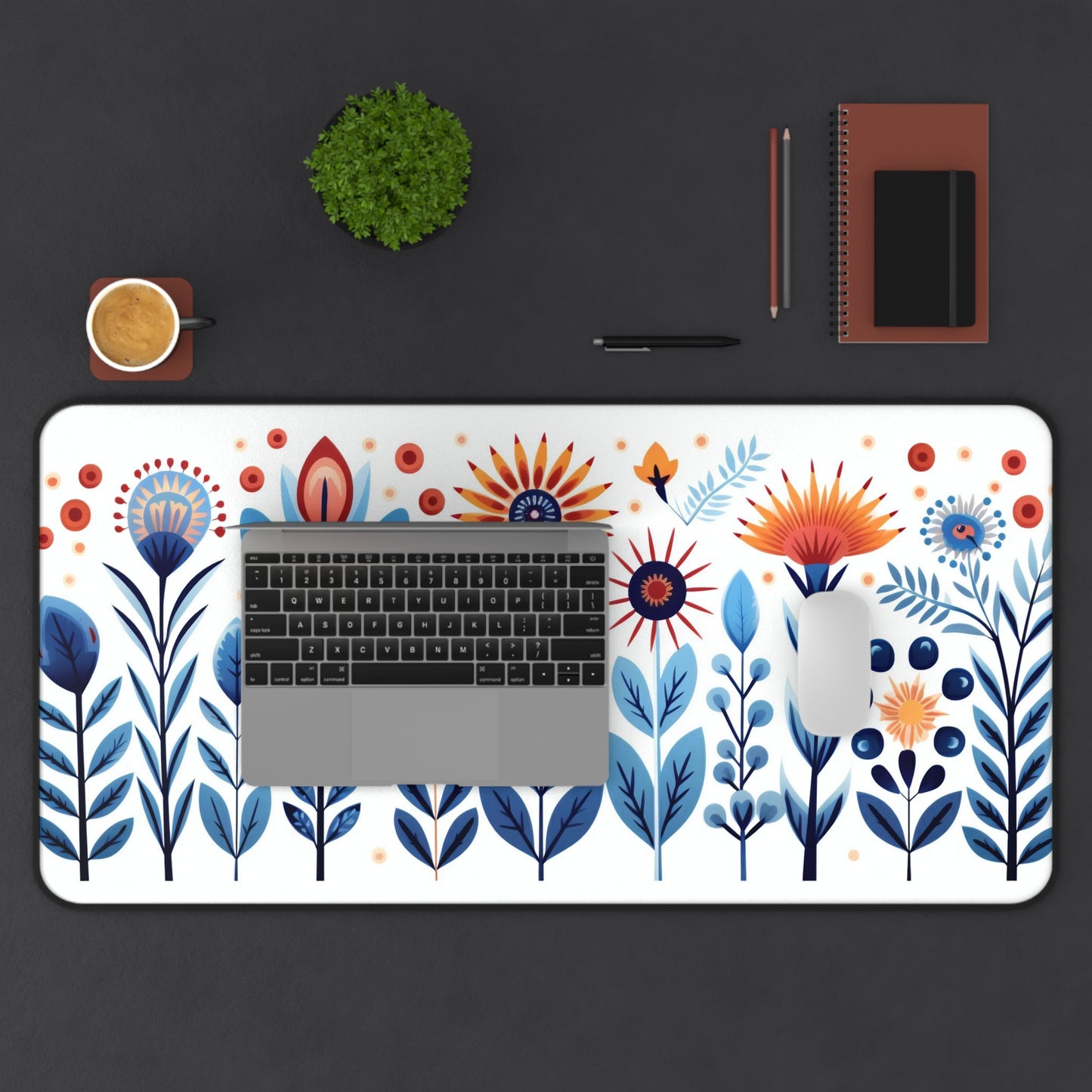 Folk Art Plants Desk Mat, Flower Desk Mat, Boho Desk Accessory, Floral Desk Pad, Large Mouse Pad, Computer Gaming Mat, Cute Keyboard Mat