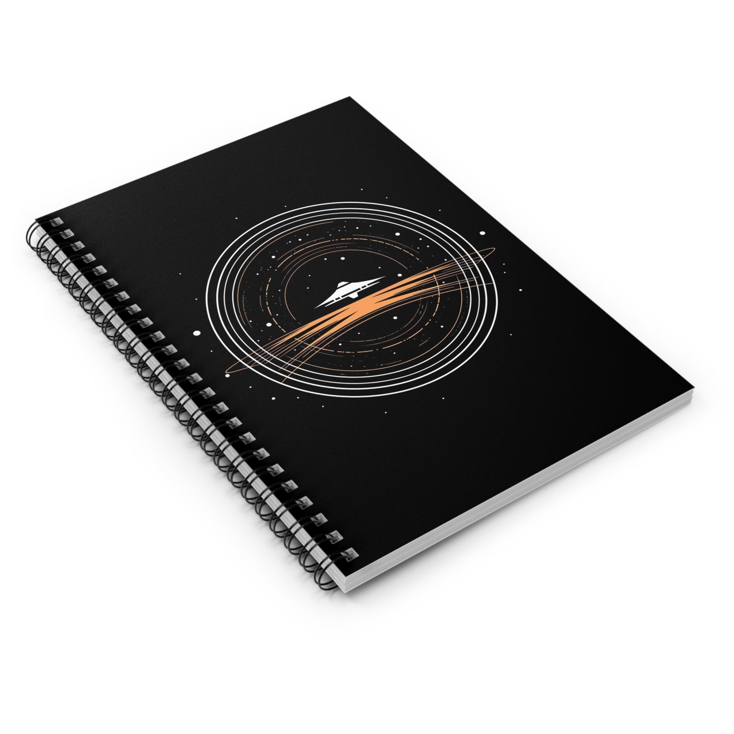 Minimalist Space Journal, Cosmic Explorer Diary, Black Space Logo Spiral Notebook, Sci-Fi UFO Spaceship Diary, Astronomy Notes, Ruled Line