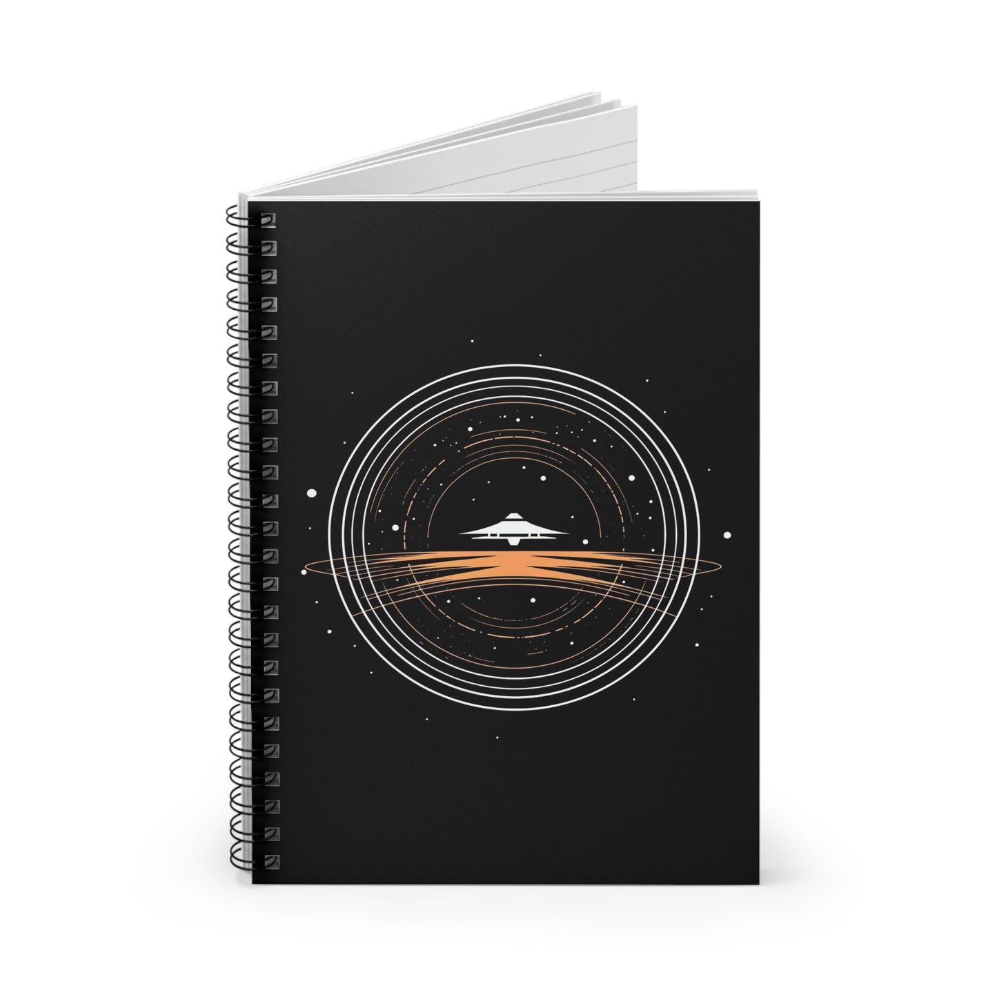 Minimalist Space Journal, Cosmic Explorer Diary, Black Space Logo Spiral Notebook, Sci-Fi UFO Spaceship Diary, Astronomy Notes, Ruled Line