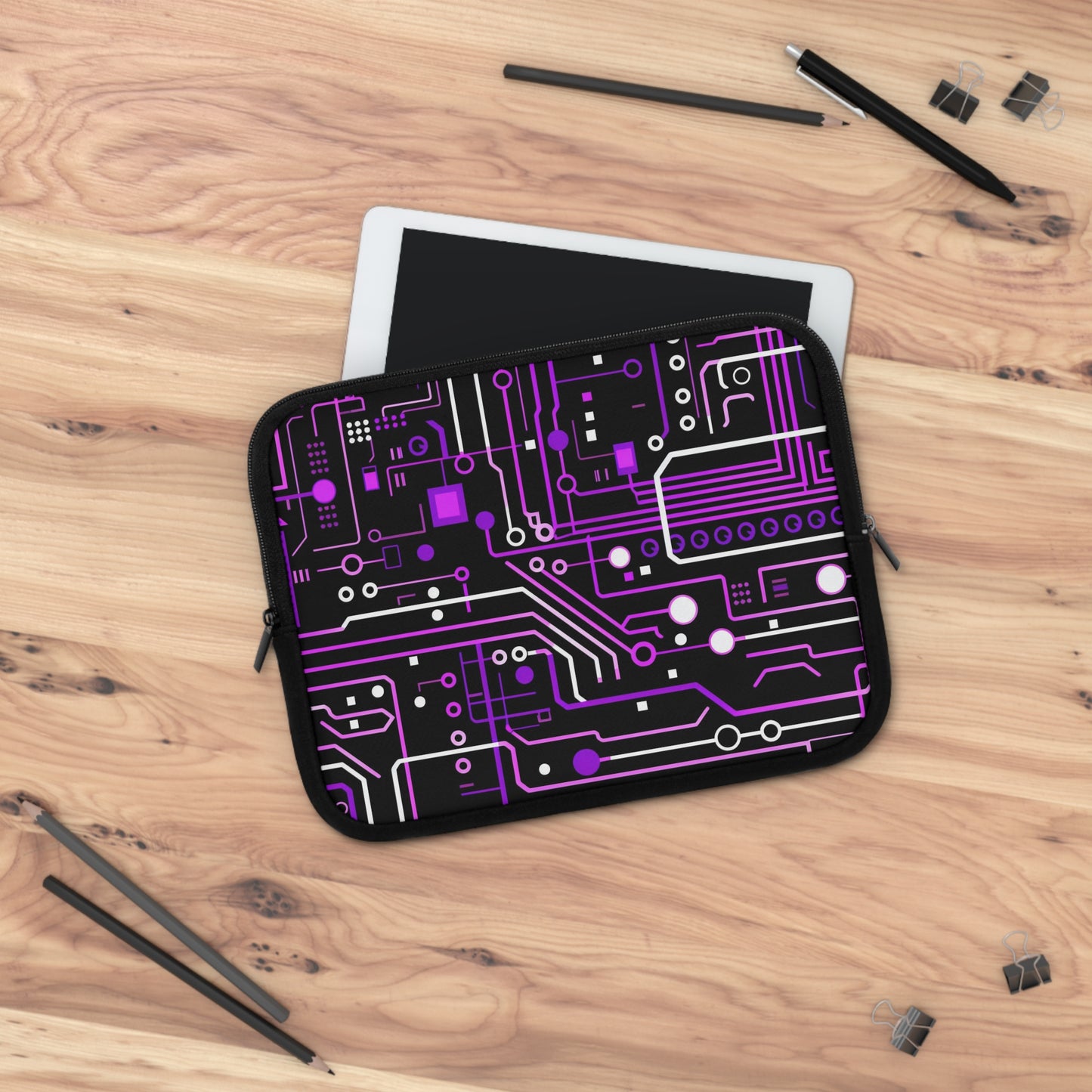 Cyberpunk Tablet Sleeve, Purple Circuit Board Laptop Sleeve, Gamer iPad Cover, MacBook Sleeve, Digital Sci-Fi Zipper Pouch, Protective Case
