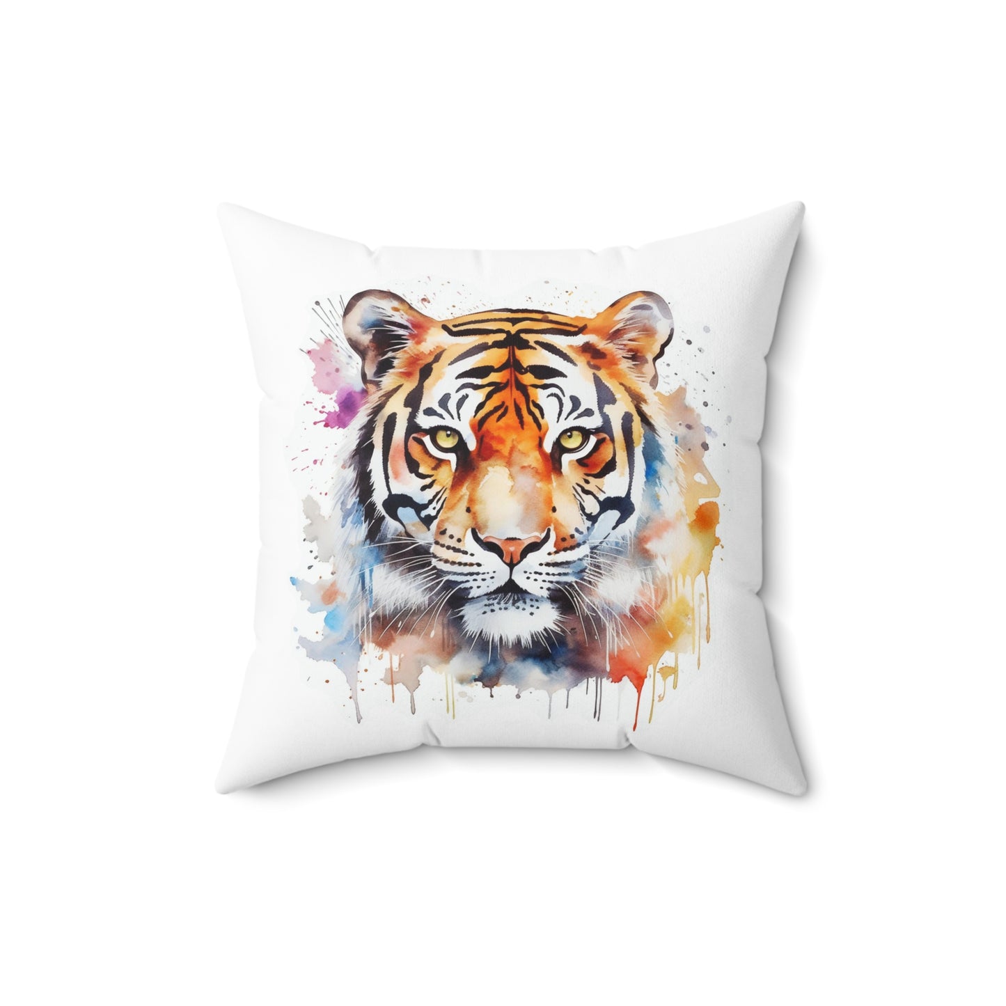 Tiger Throw Pillow, Watercolor Tiger Decorative Pillow, Square Animal Cushion, Double Sided Accent Pillow, Concealed Zipper