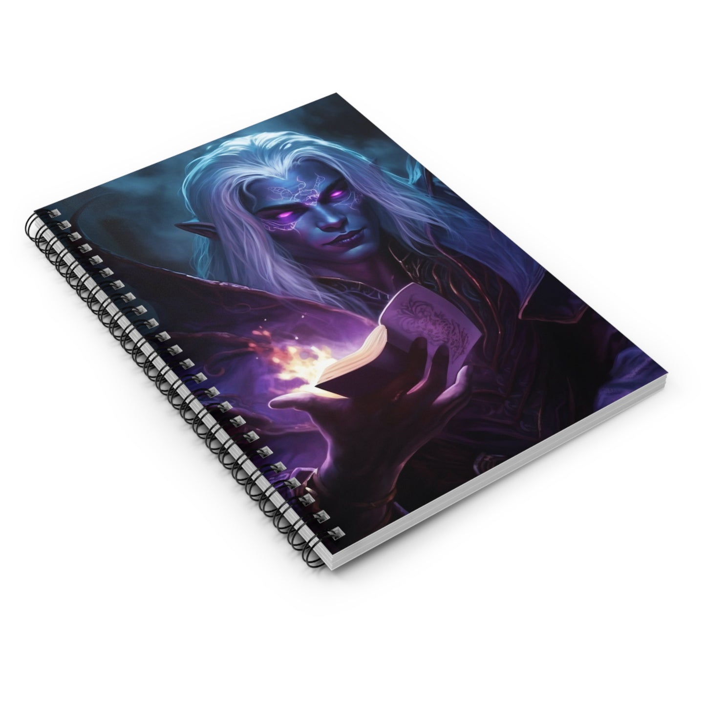 DnD Campaign Journal, Drow Dark Elf Warlock Spiral Notebook, Ruled Line, Tabletop Gaming D&D Character Notepad, Pathfinder Journal, Diary