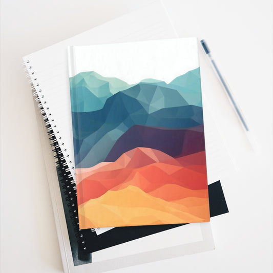 Geometric Mountains Journal, Mountain Landscape Diary, Abstract Art Secret Diary, Ruled Line Notebook, Hard Cover Journal