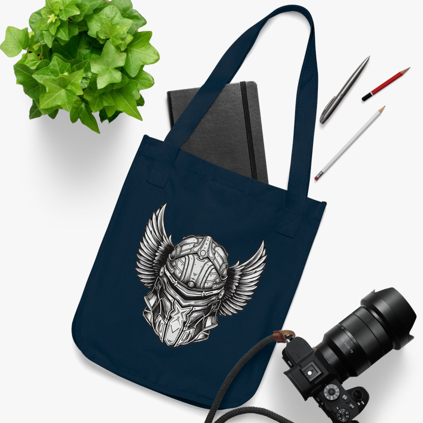 Winged Paladin Helmet Organic Canvas Tote Bag, D&D Tote, DnD Bag of Holding, Eco-friendly Tote, Double-Sided Print