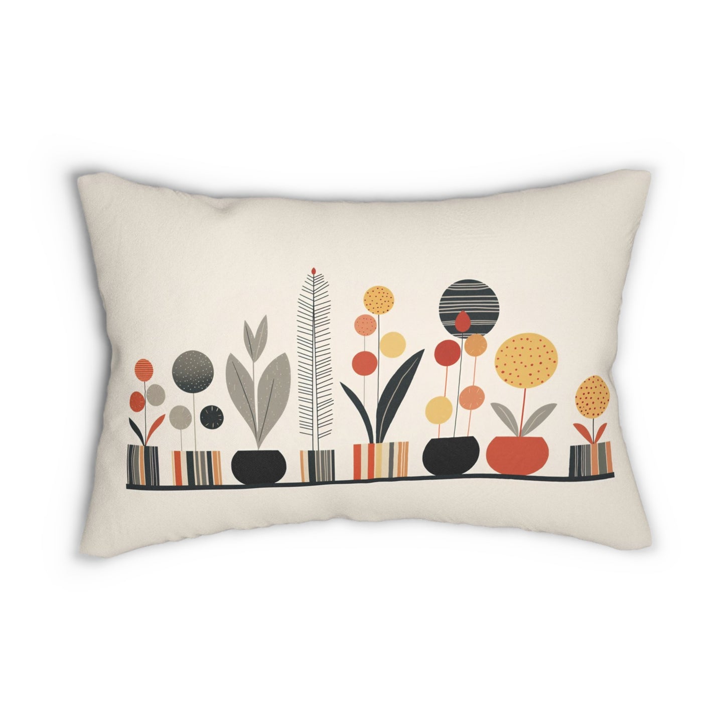 Minimalist Potted Plants Lumbar Pillow, Plant Lover Throw Pillow, Folk Art Plants Cushion, Simple Plants Decorative Pillow, Concealed Zipper