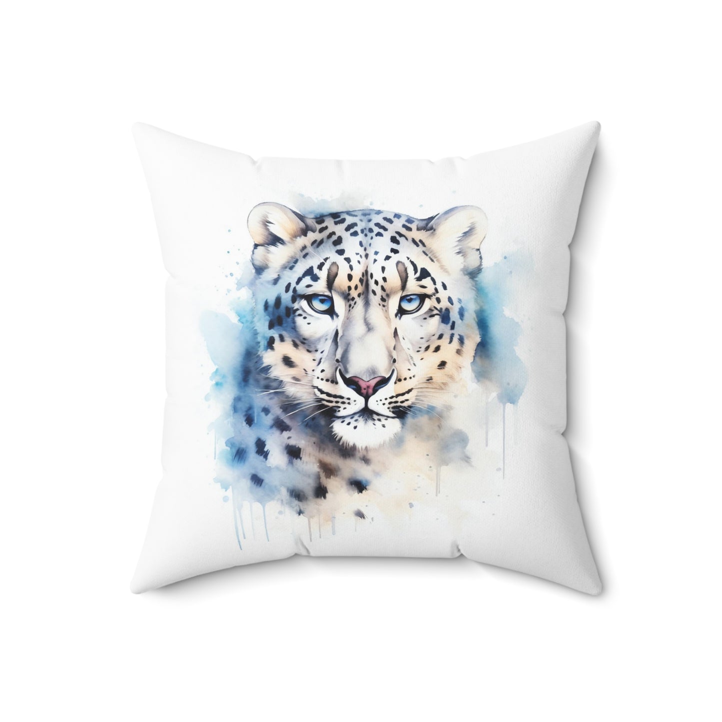 Snow Leopard Throw Pillow, Watercolor Snow Leopard Decorative Pillow, Square Animal Cushion, Double Sided Accent Pillow, Concealed Zipper