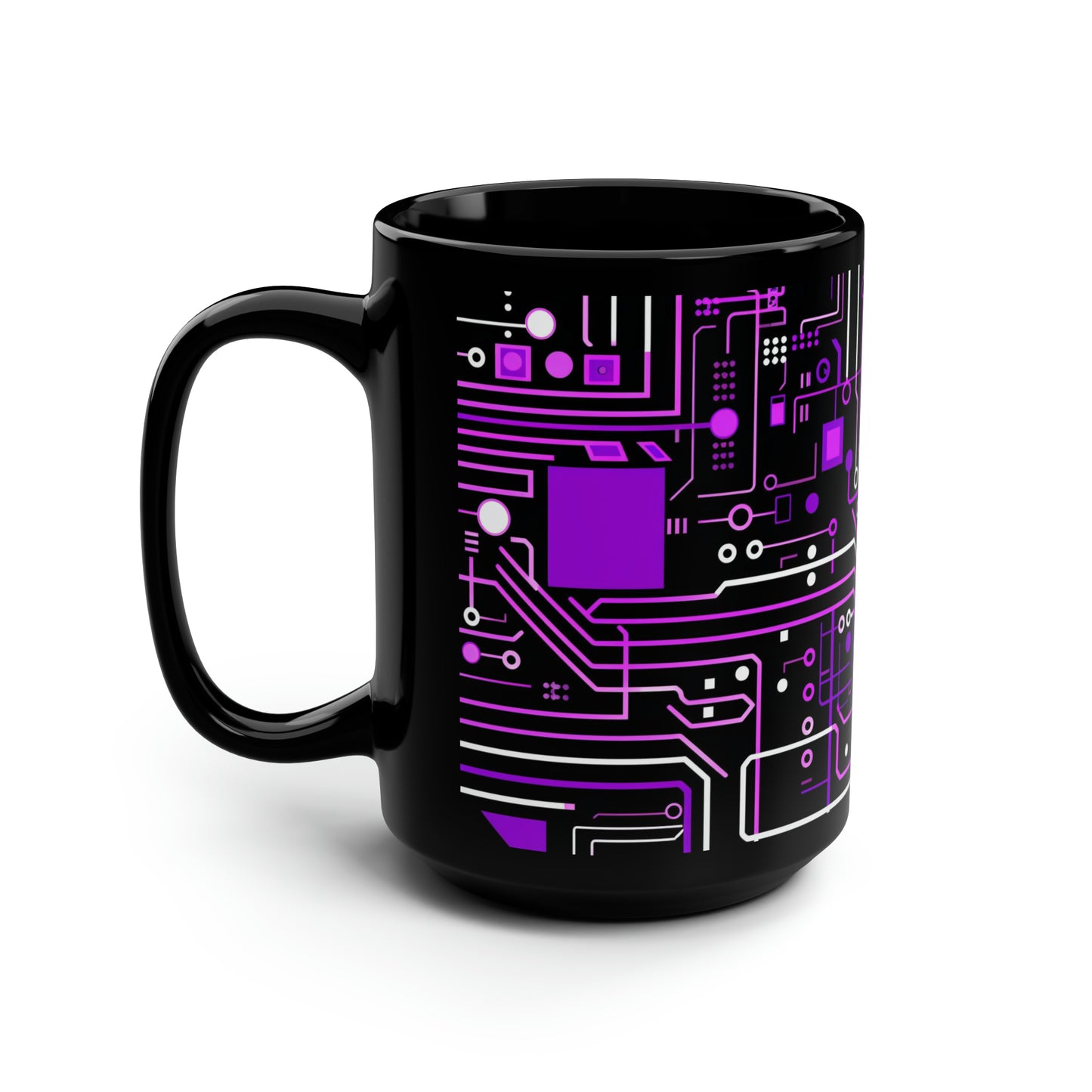 Cyberpunk Mug, Purple and Black Circuit Board Ceramic Mug 15oz, Tech Coffee Cup, Sci-Fi Tea Mug, Computer Gamer Mug