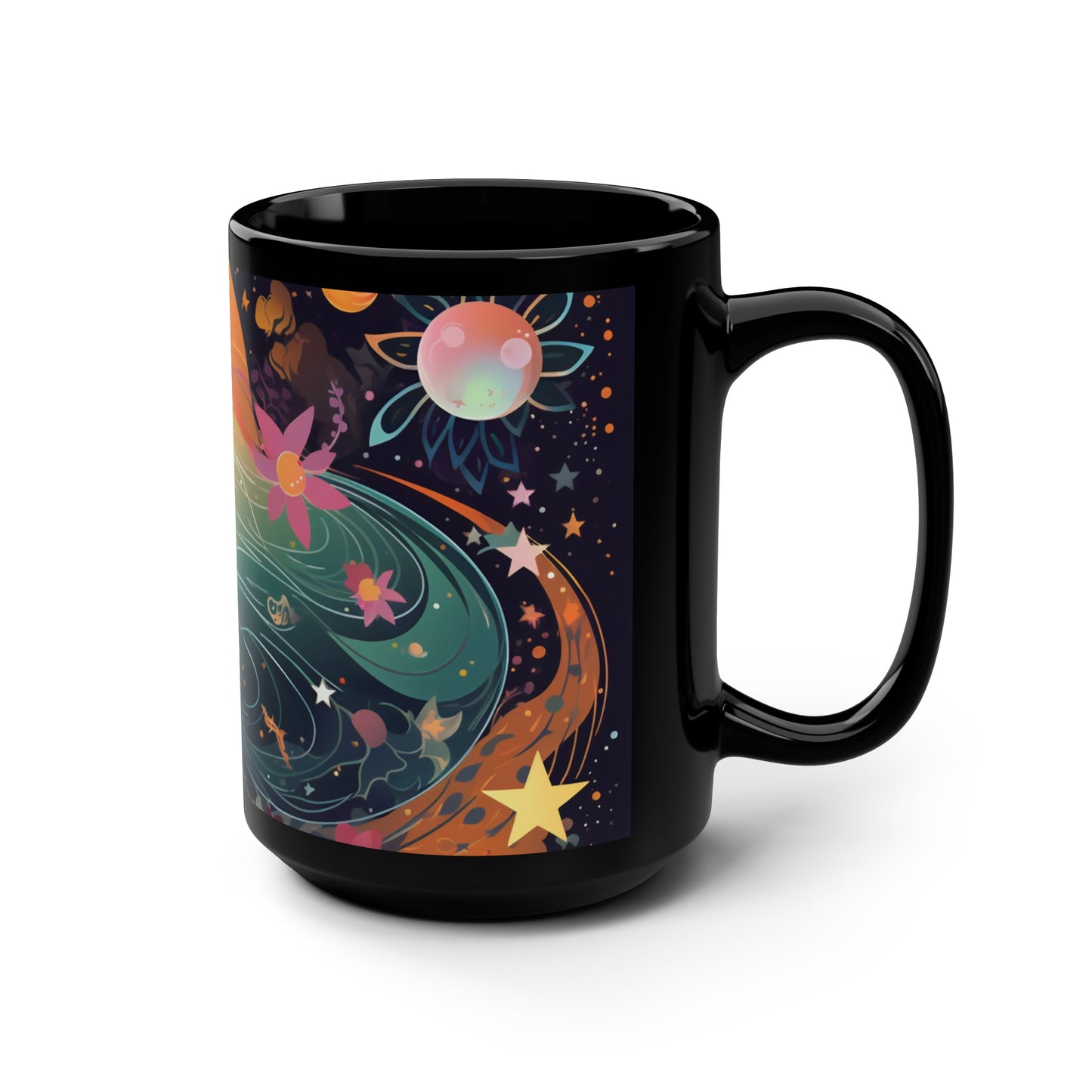 Sleepy Time Mug, Sleeping Lady with Stars and Flowers, Celestial Coffee Mug, Space Beauty Mug, Ceramic Mug 15oz