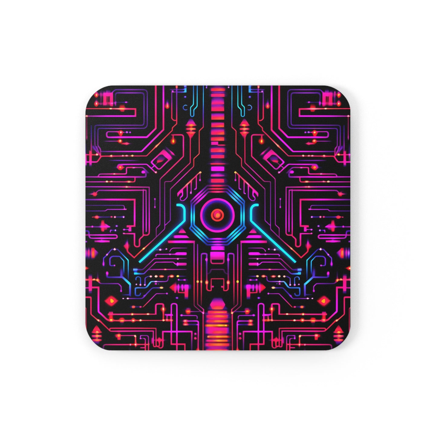 Cyberpunk Circuit Board Coaster Set of 4, Tech Coffee Table Decor, Futuristic Square Drink Coasters, MDF Top, Cork Bottom, Housewarming Gift