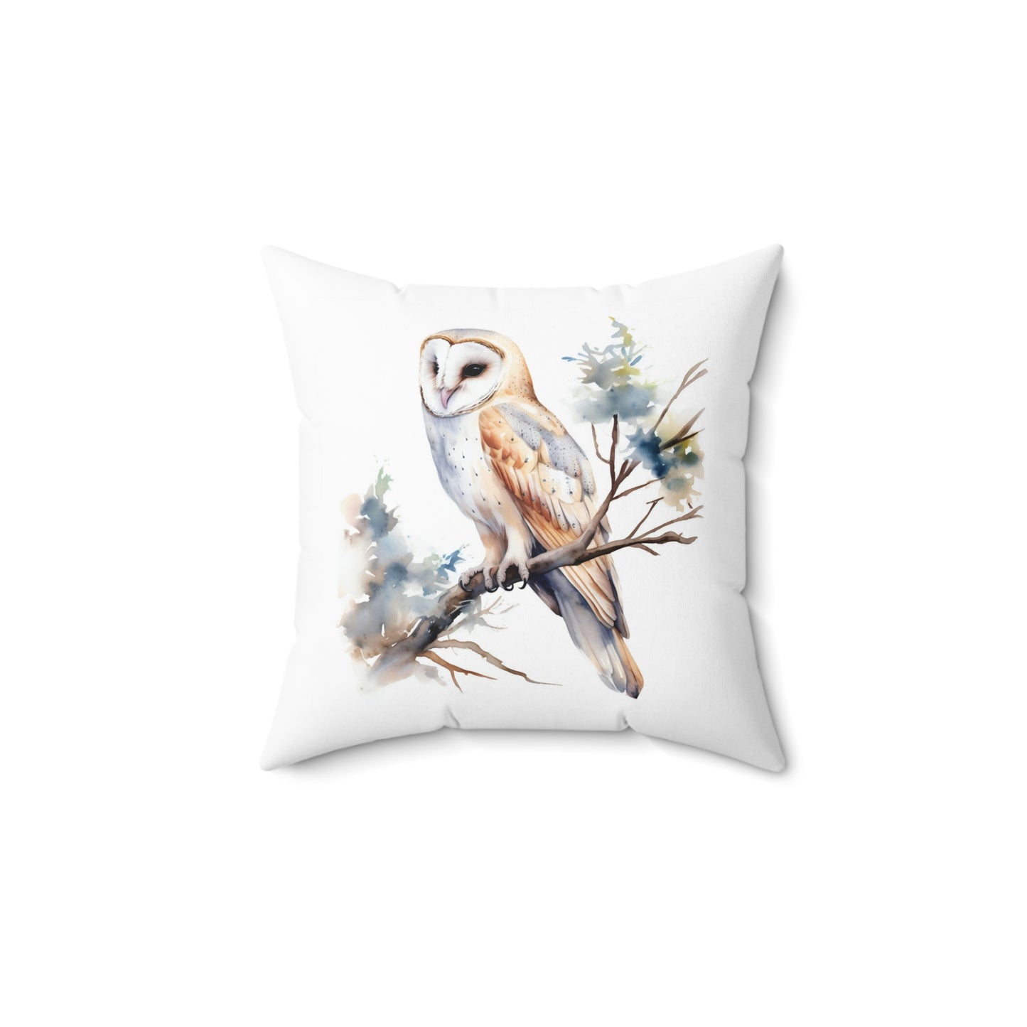 Barn Owl Pillow, Watercolor Barn Owl Throw Pillow, Decorative Pillow, Square Bird Cushion, Double Sided Accent Pillow, Concealed Zipper