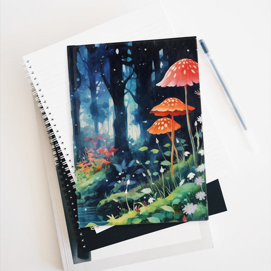 Fantasy Forest with Mushrooms Journal, Enchanting Woodland Journal, Whimsical Dream Diary, DnD Campaign Journal, Hard Cover, Ruled Line