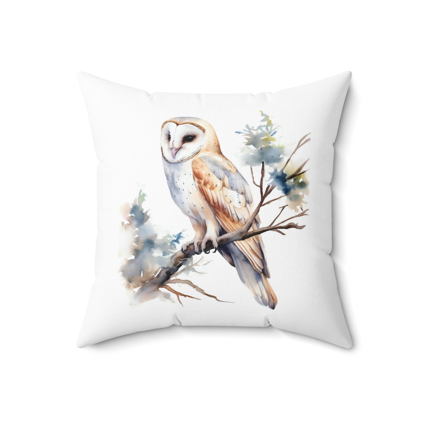 Barn Owl Pillow, Watercolor Barn Owl Throw Pillow, Decorative Pillow, Square Bird Cushion, Double Sided Accent Pillow, Concealed Zipper