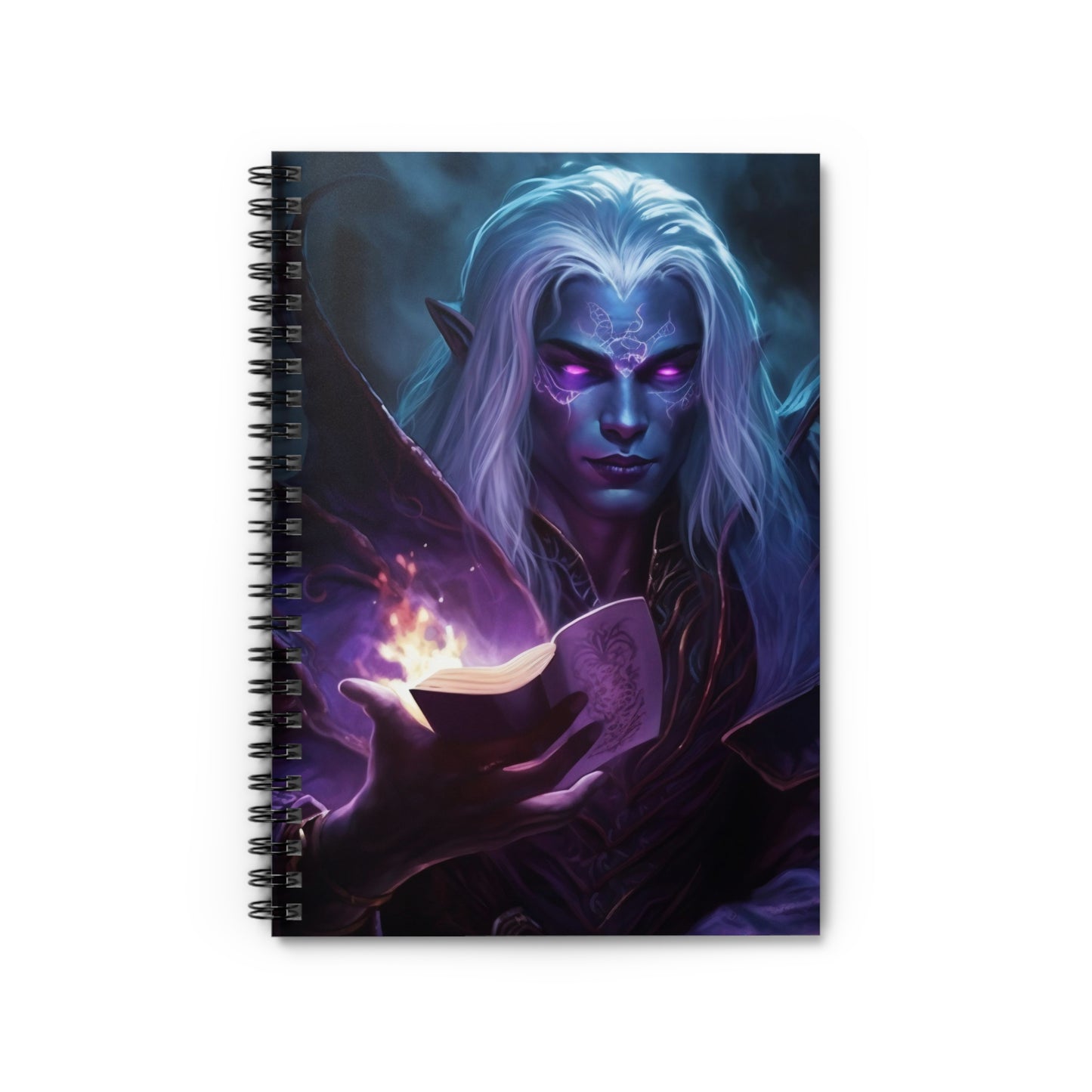 DnD Campaign Journal, Drow Dark Elf Warlock Spiral Notebook, Ruled Line, Tabletop Gaming D&D Character Notepad, Pathfinder Journal, Diary