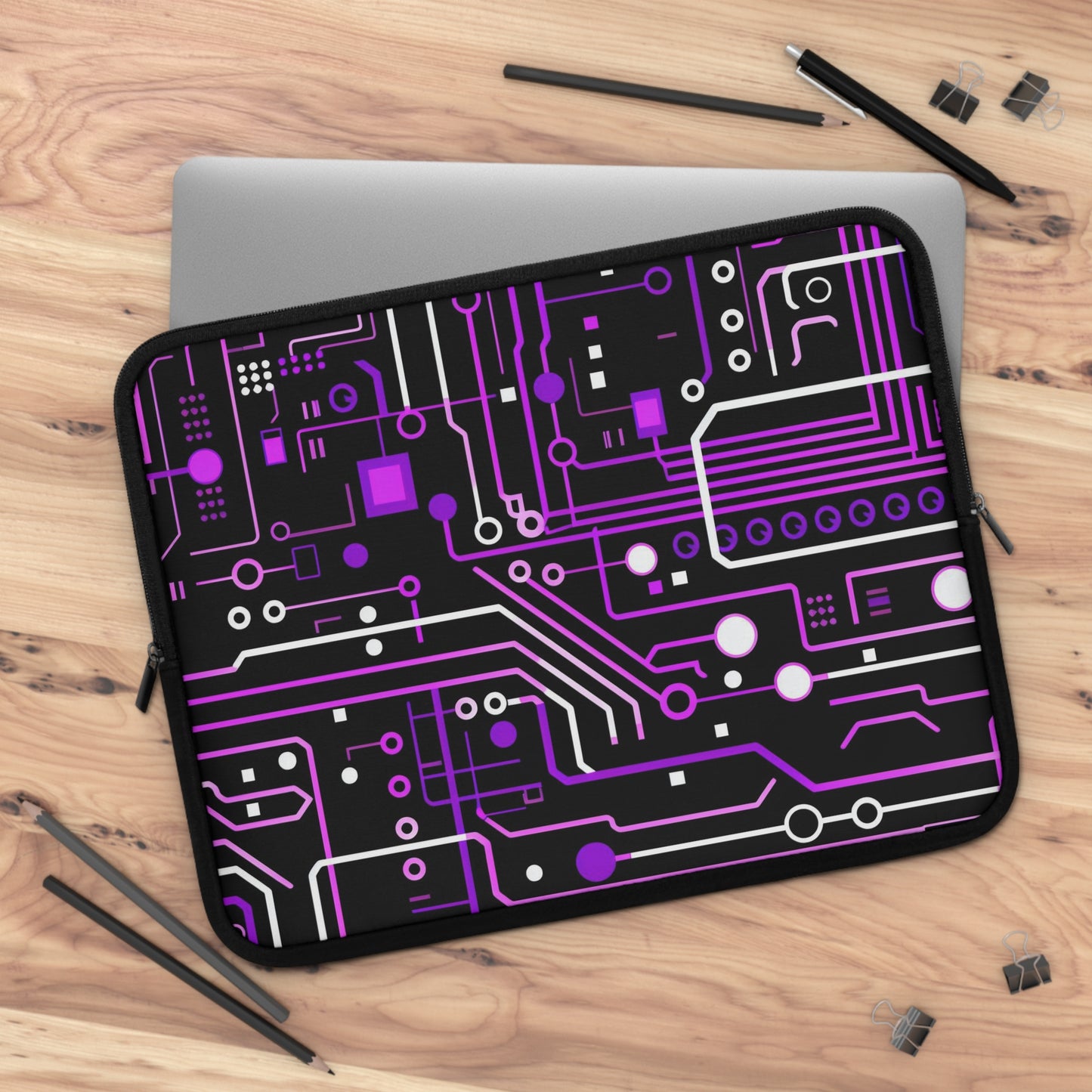 Cyberpunk Tablet Sleeve, Purple Circuit Board Laptop Sleeve, Gamer iPad Cover, MacBook Sleeve, Digital Sci-Fi Zipper Pouch, Protective Case