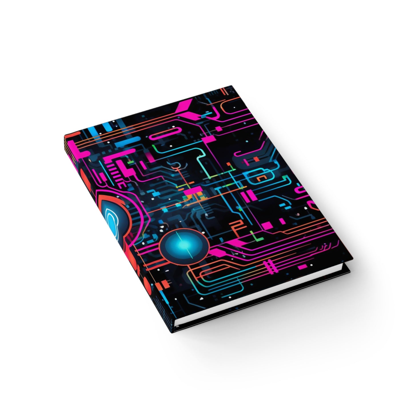 Cyberpunk Circuit Board Journal, Pink Blue and Black Sci-Fi Diary, Computer Engineer Journal, Techy Ruled Line, Hard Cover Notebook