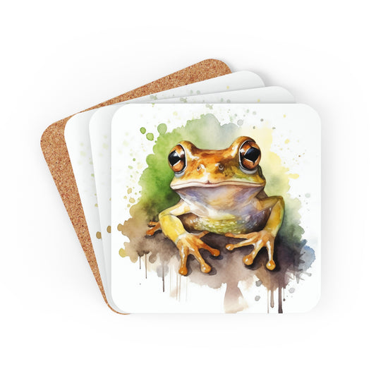 Tree Frog Coaster Set of 4, Nature Animal Coasters, Coffee Table Decor, Square Coasters, Drink Coaster, Cork Bottom, Housewarming Gift