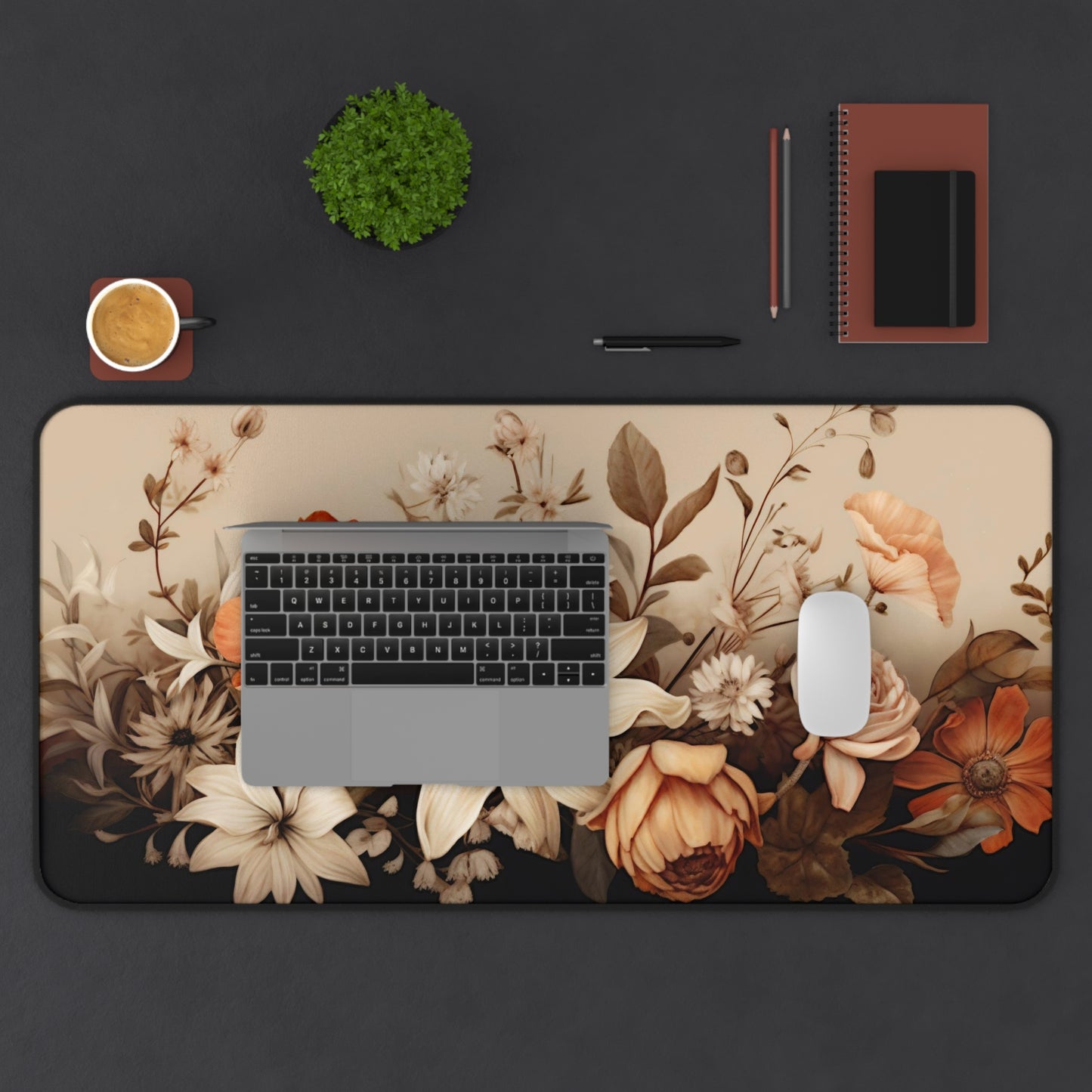 Cottagecore Blooms Desk Mat, Beige and Pink Floral Desk Pad, Rustic Charm Mouse Pad, Vintage Aesthetic Desk Decor, Nature Keyboard Mat