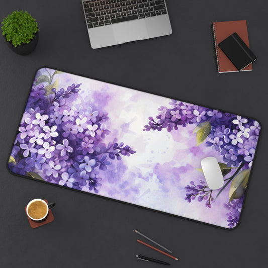 Lilac Blooms Desk Mat, Purple Watercolor Flowers Mouse Pad for Serene Desk Decor, Aesthetic Gaming Mousepad, Unique Workspace Accessory Gift