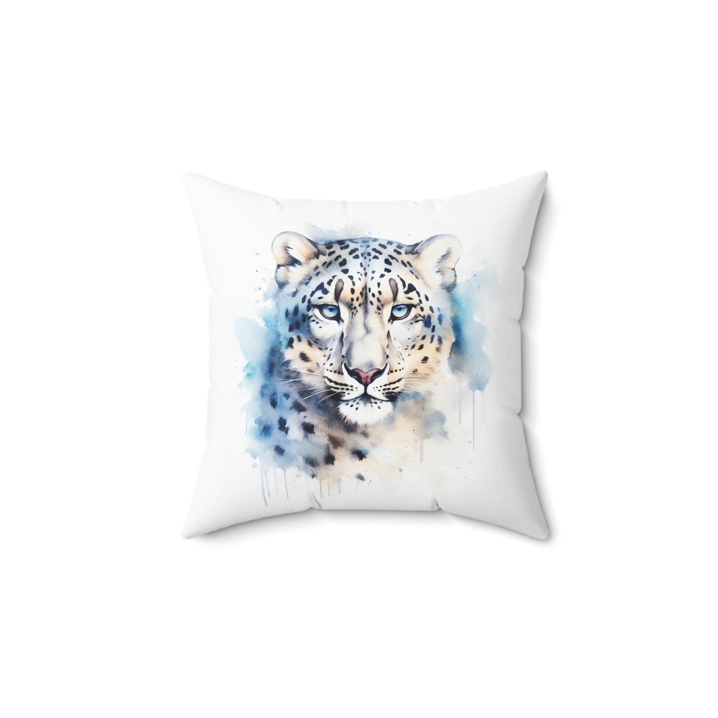 Snow Leopard Throw Pillow, Watercolor Snow Leopard Decorative Pillow, Square Animal Cushion, Double Sided Accent Pillow, Concealed Zipper