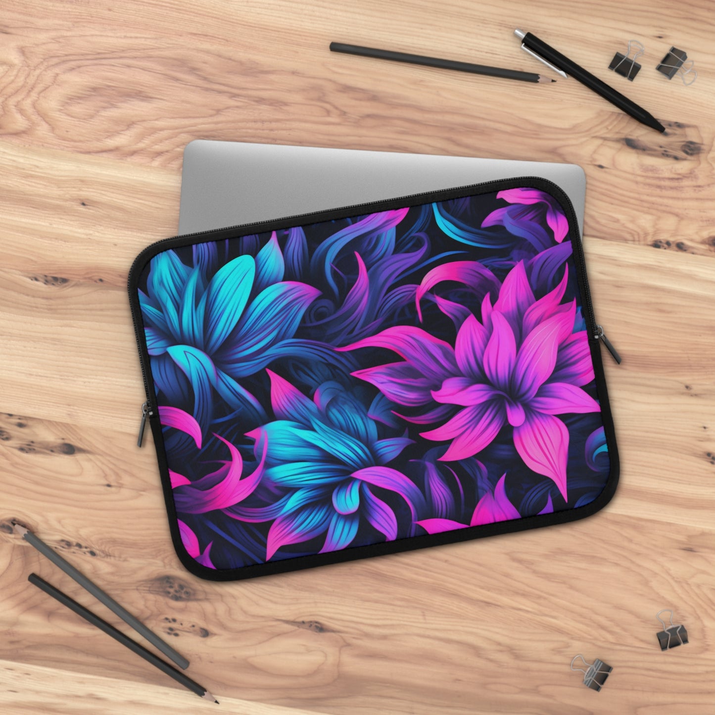 Synthwave Flowers Laptop SleeveNeon Synthwave Flowers Laptop Sleeve, Vaporwave Tablet Sleeve, Pink and Blue Retro iPad Cover, Floral Aesthetic MacBook Case, Laptop Bag