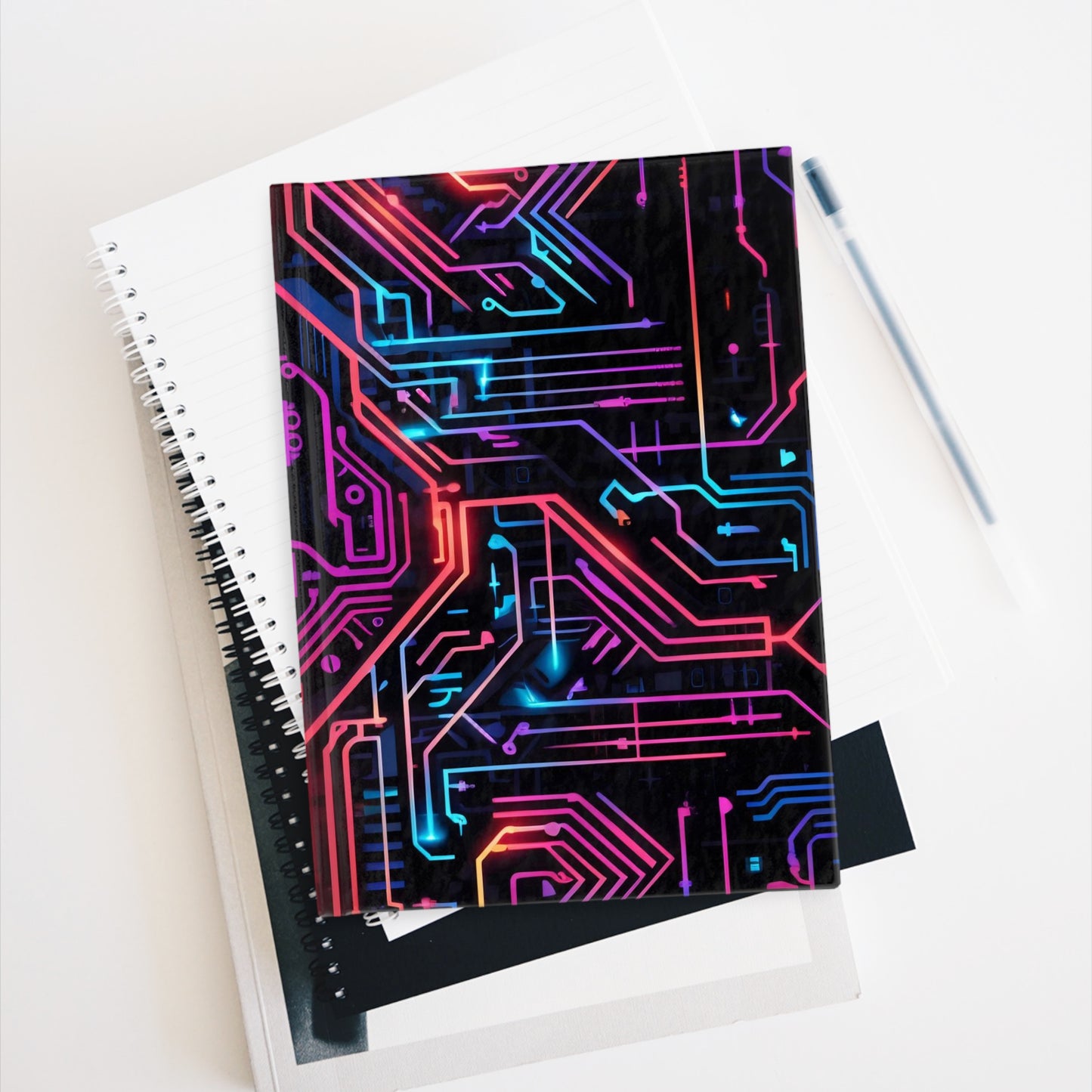 Cyberpunk Journal, Vibrant Circuit Board Diary, Sci-Fi Computer Board, Electrical Engineer Journal, Techy Ruled Line, Hard Cover