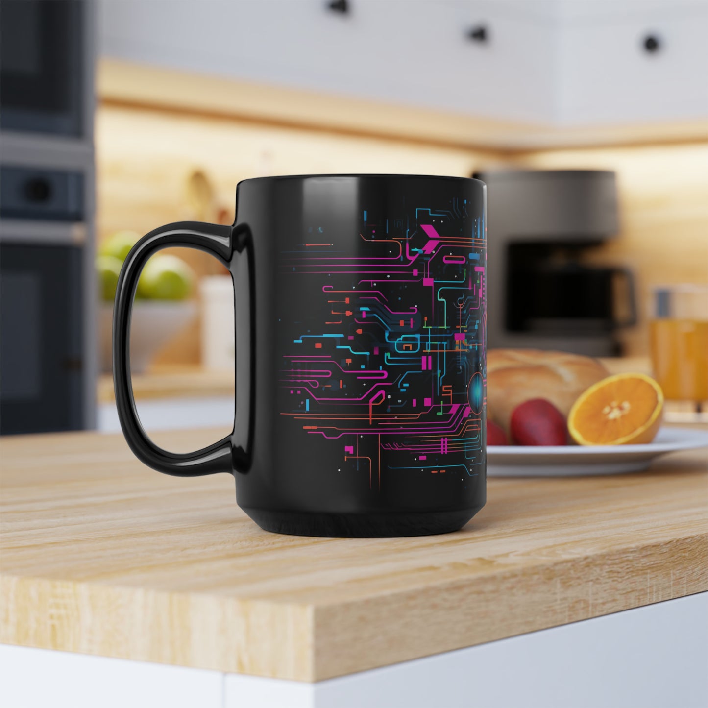 Cyberpunk Mug, Pink and Blue Circuit Board Ceramic Mug 15oz, Computer Gamer Mug, Tech Coffee Cup, Sci-Fi Tea Mug