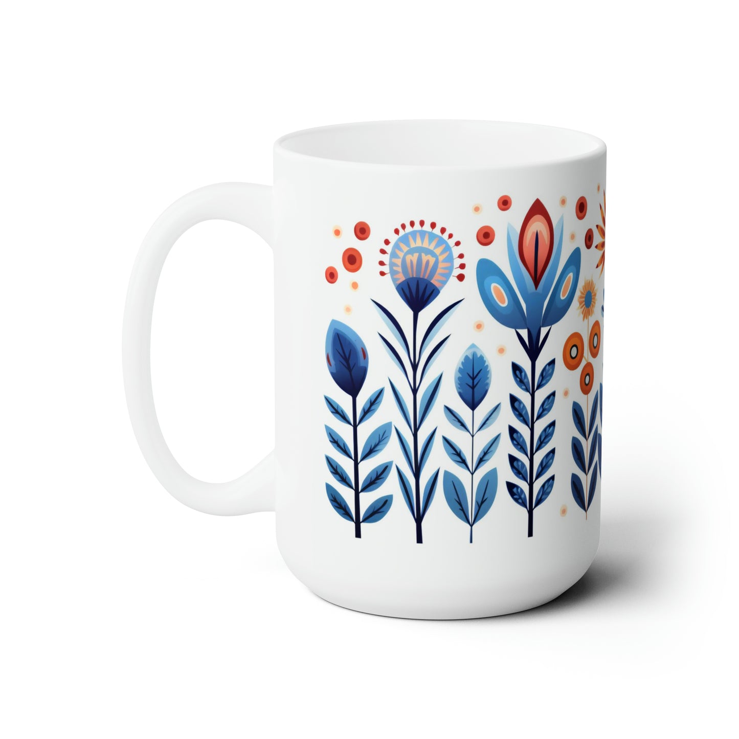 Folk Art Plants Mug, Floral Ceramic Mug 15oz, Boho Flower Coffee Cup, Garden Lover Tea Mug, Botanical Mug, Cottagecore Mug, Nature Mug