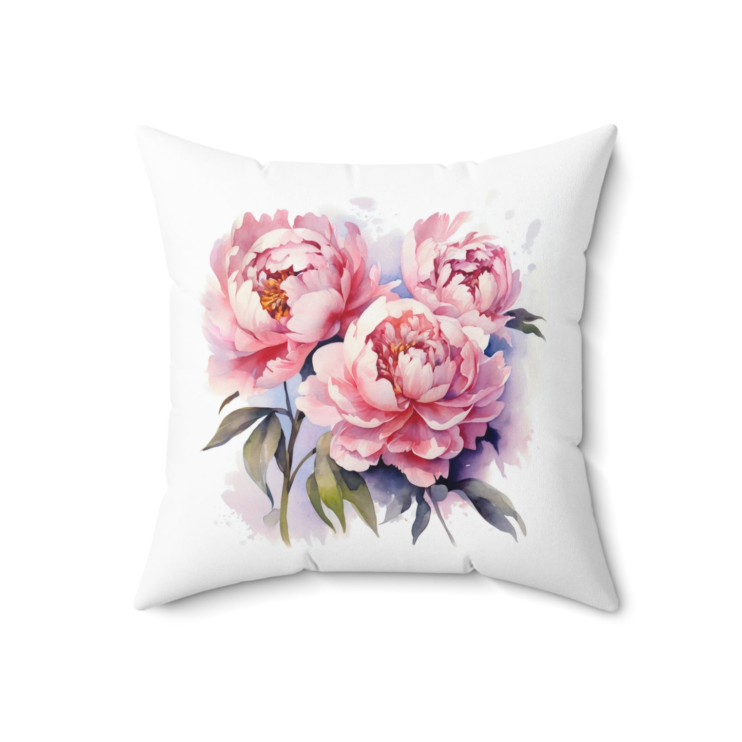 Peonies Pillow, Pink Flowers Throw Pillow, Watercolor Peonies Decorative Pillow, Square Floral Cushion, Pink Accent Pillow, Concealed Zipper