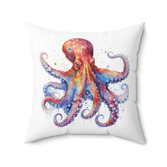 Octopus Throw Pillow, Watercolor Octopus Decorative Pillow, Square Nautical Pillow, Double Sided Accent Cushion, Concealed Zipper