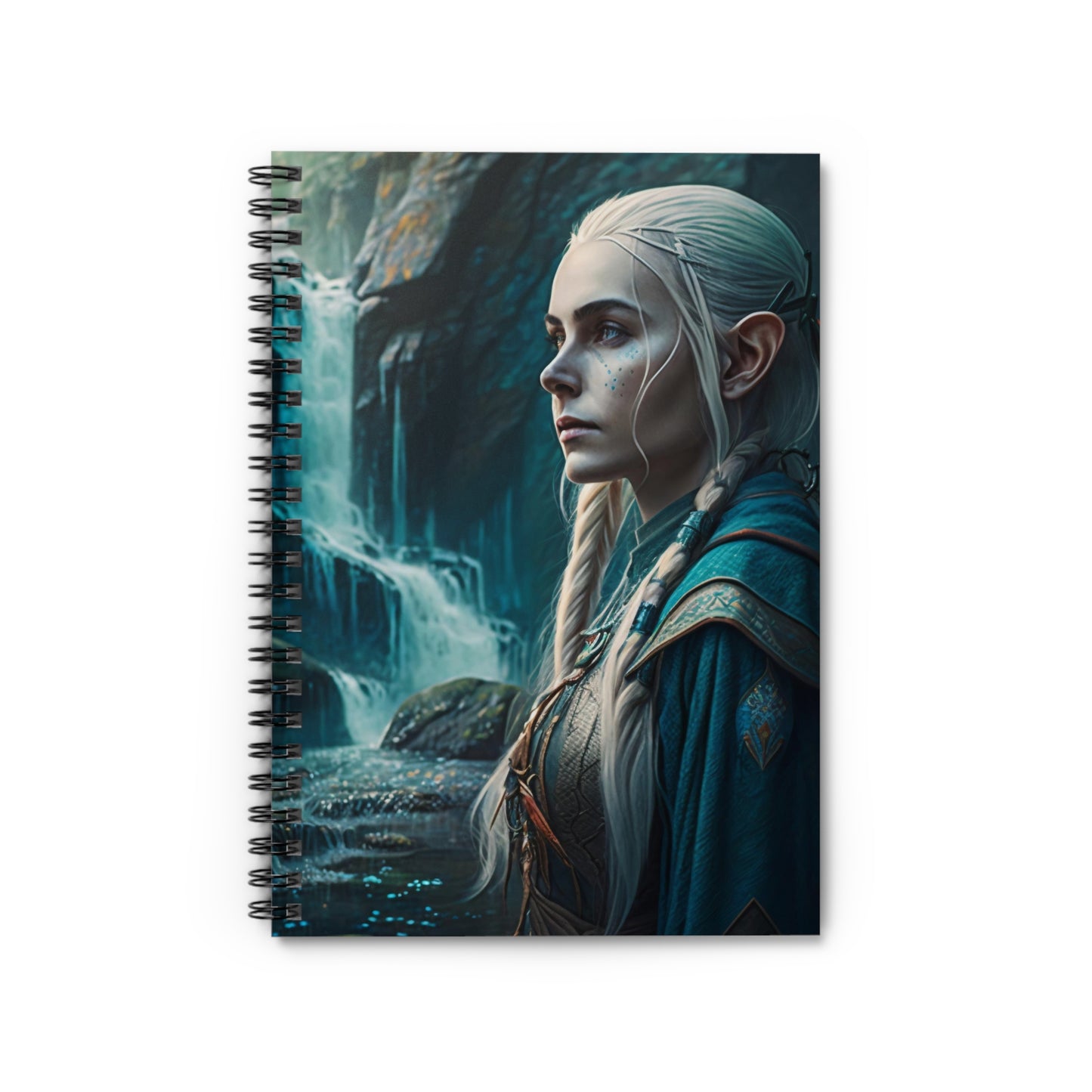 DnD Campaign Journal, Elf by Waterfall Spiral Notebook, Ruled Line, Tabletop Gaming D&D Character Notepad, Pathfinder Journal, Serene Realms