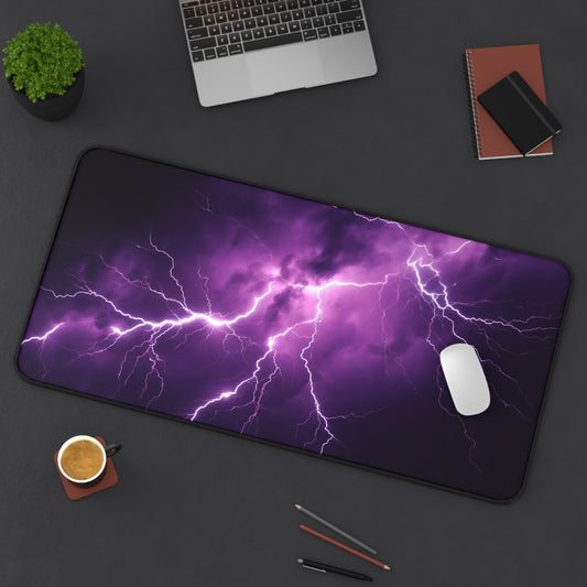 Dark Purple Lightning Desk Mat, Nightfall Thunder Desk Pad, Stormy Skies Mouse Pad, Thunderstorm Keyboard Mat, Unique Gift for Gamers