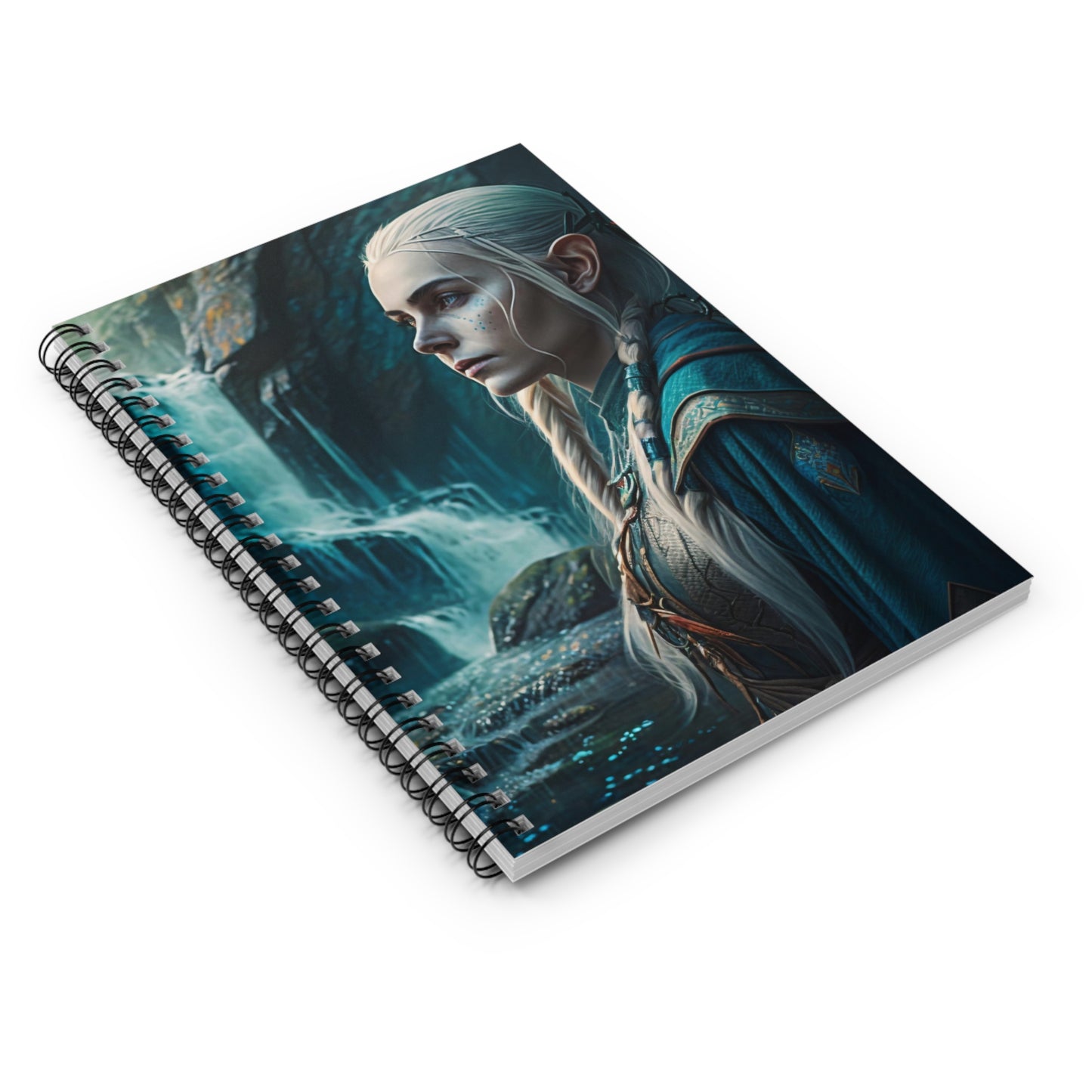 DnD Campaign Journal, Elf by Waterfall Spiral Notebook, Ruled Line, Tabletop Gaming D&D Character Notepad, Pathfinder Journal, Serene Realms