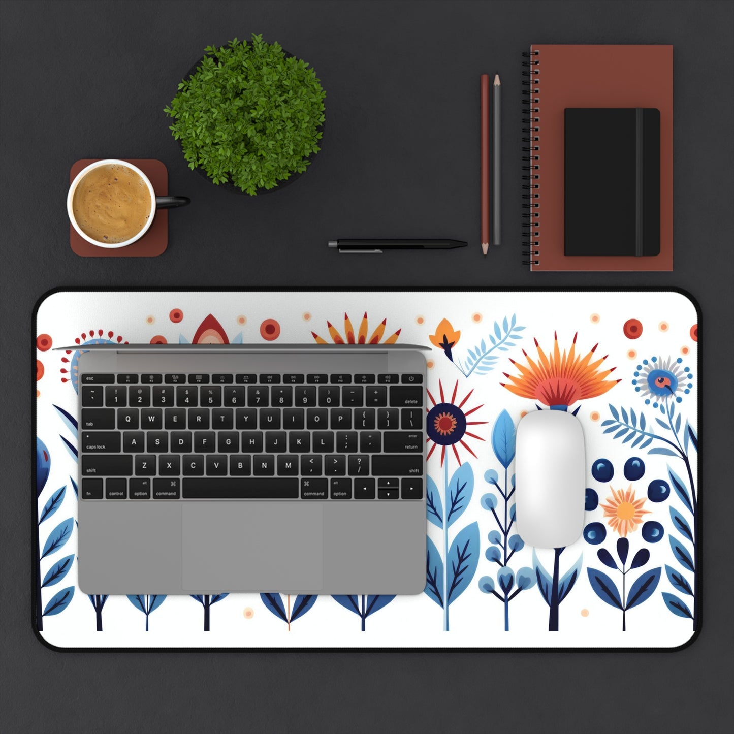 Folk Art Plants Desk Mat, Flower Desk Mat, Boho Desk Accessory, Floral Desk Pad, Large Mouse Pad, Computer Gaming Mat, Cute Keyboard Mat