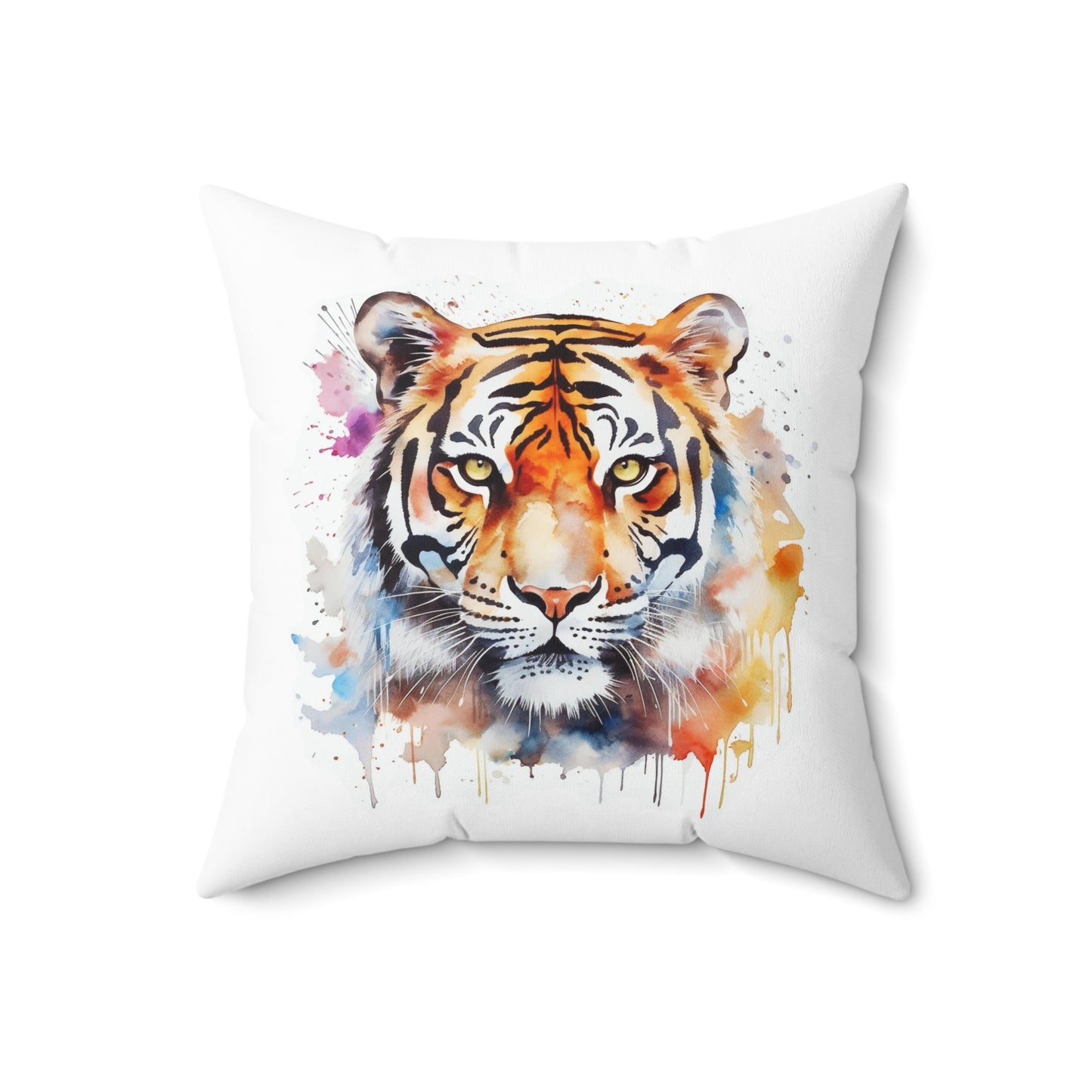 Tiger Throw Pillow, Watercolor Tiger Decorative Pillow, Square Animal Cushion, Double Sided Accent Pillow, Concealed Zipper