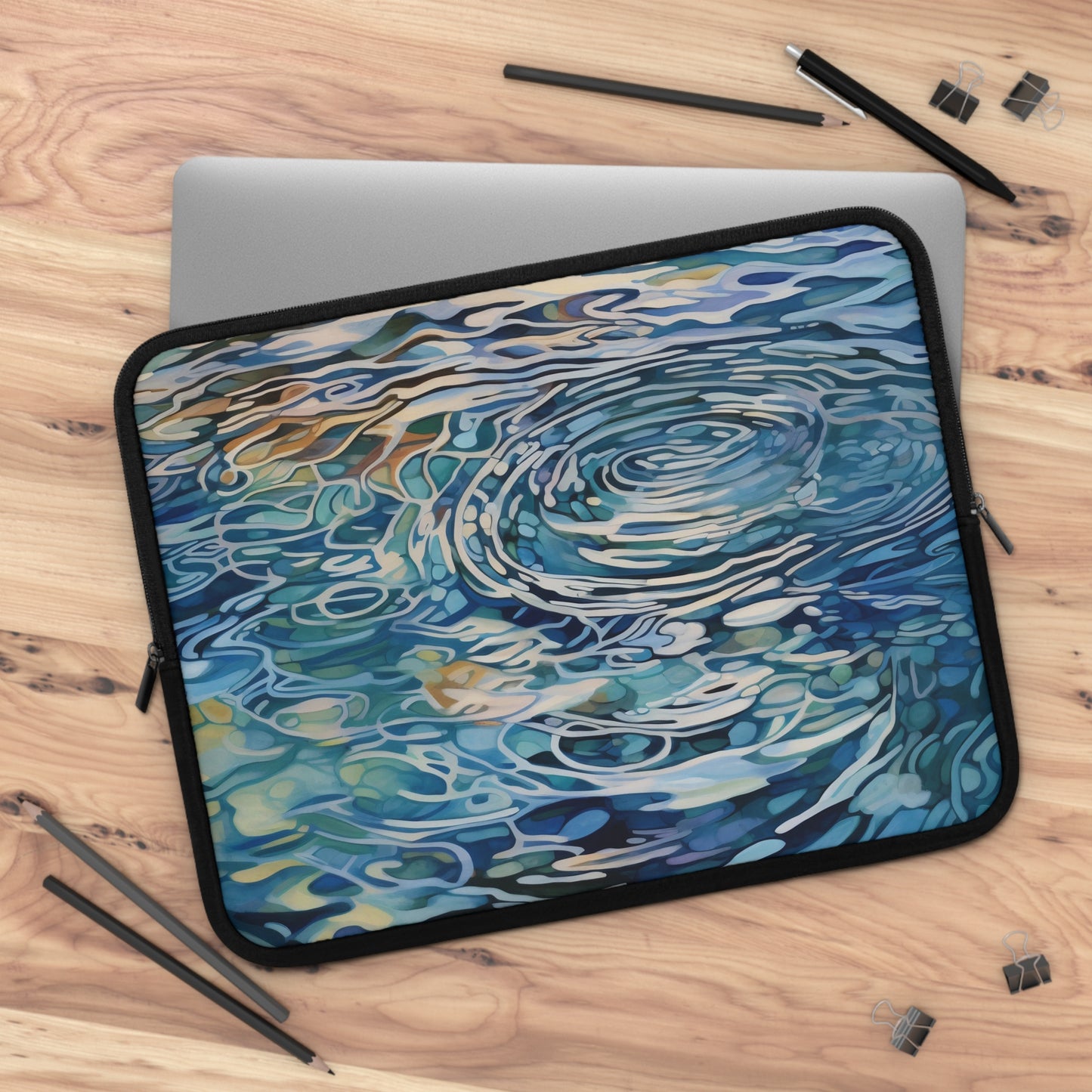 Water Ripples Laptop Sleeve, Water Art Tablet Sleeve, Nature iPad Cover, Zipper Pouch, Watercolor Water MacBook Protective Case, Laptop Bag
