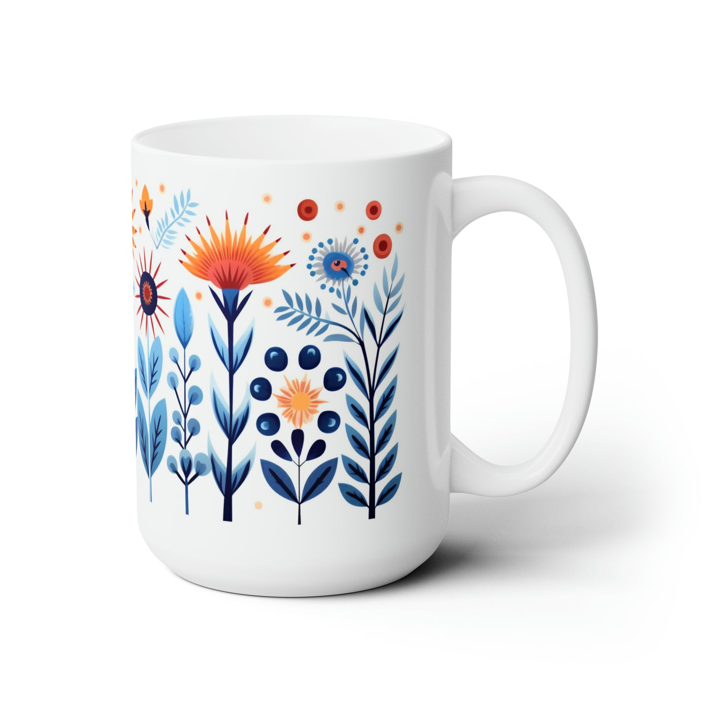 Folk Art Plants Mug, Floral Ceramic Mug 15oz, Boho Flower Coffee Cup, Garden Lover Tea Mug, Botanical Mug, Cottagecore Mug, Nature Mug