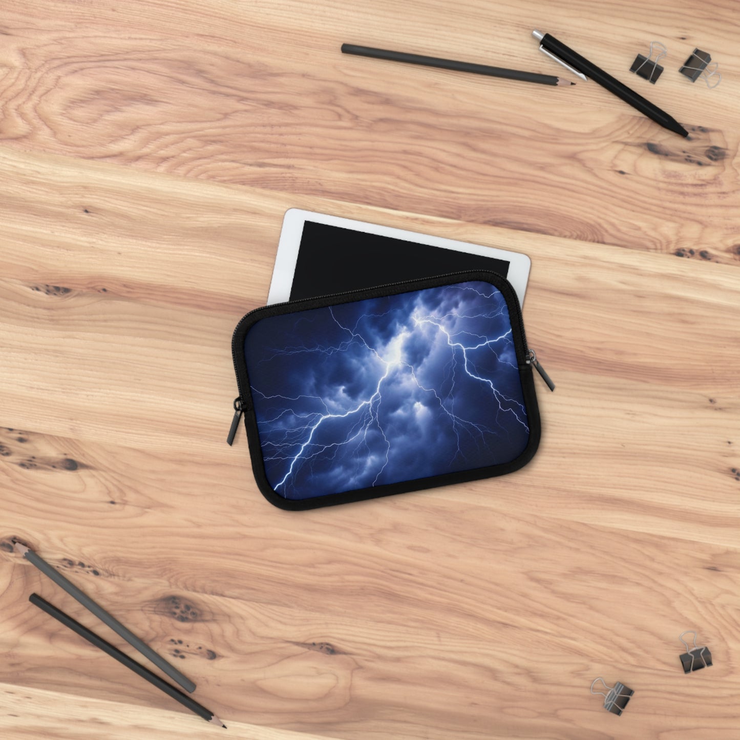 Blue Lightning Laptop Sleeve, Thunderstorm Tablet Sleeve, Stormy Skies iPad Cover, Elemental MacBook Sleeve, Electrifying Laptop Pouch