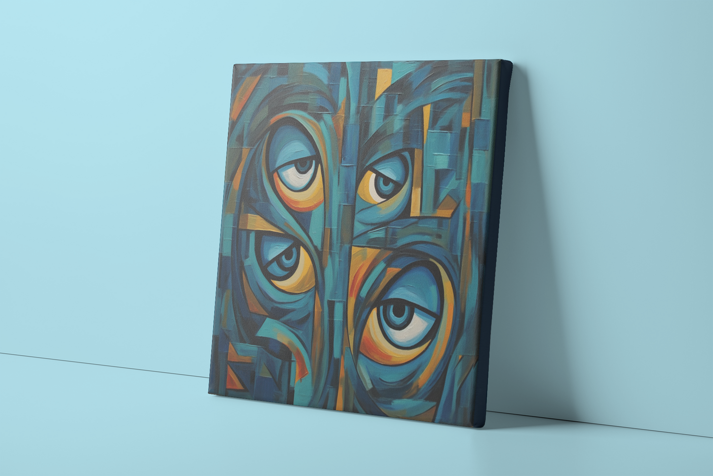 Abstract Eyes Canvas Wall Art, Abstract Painting, New Perspectives Canvas Painting, Contemplative Square Stretched Canvas Wall Art