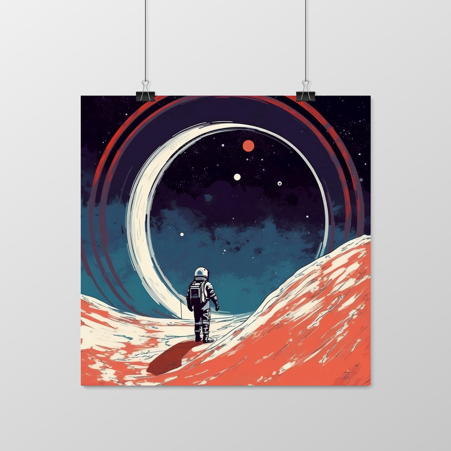 Astronaut Space Ring Poster, Minimalist Sci-Fi Wall Art, Cosmos Poster, Interstellar Space Explorer Wall Print