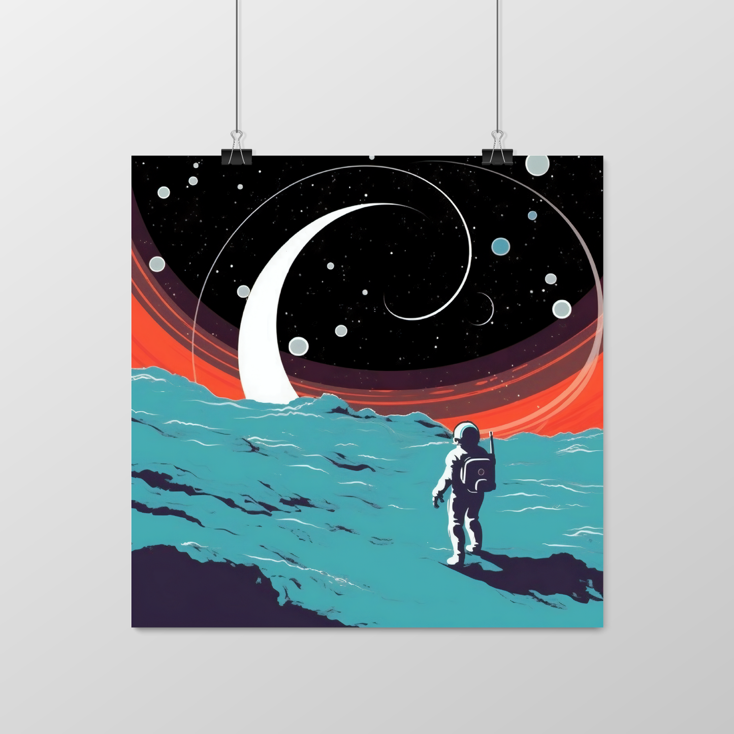 Astronaut Swirls Poster, Space Themed Poster, Minimalist Sci-Fi Wall Art, Cosmos Poster, Interstellar Space Explorer Wall Print