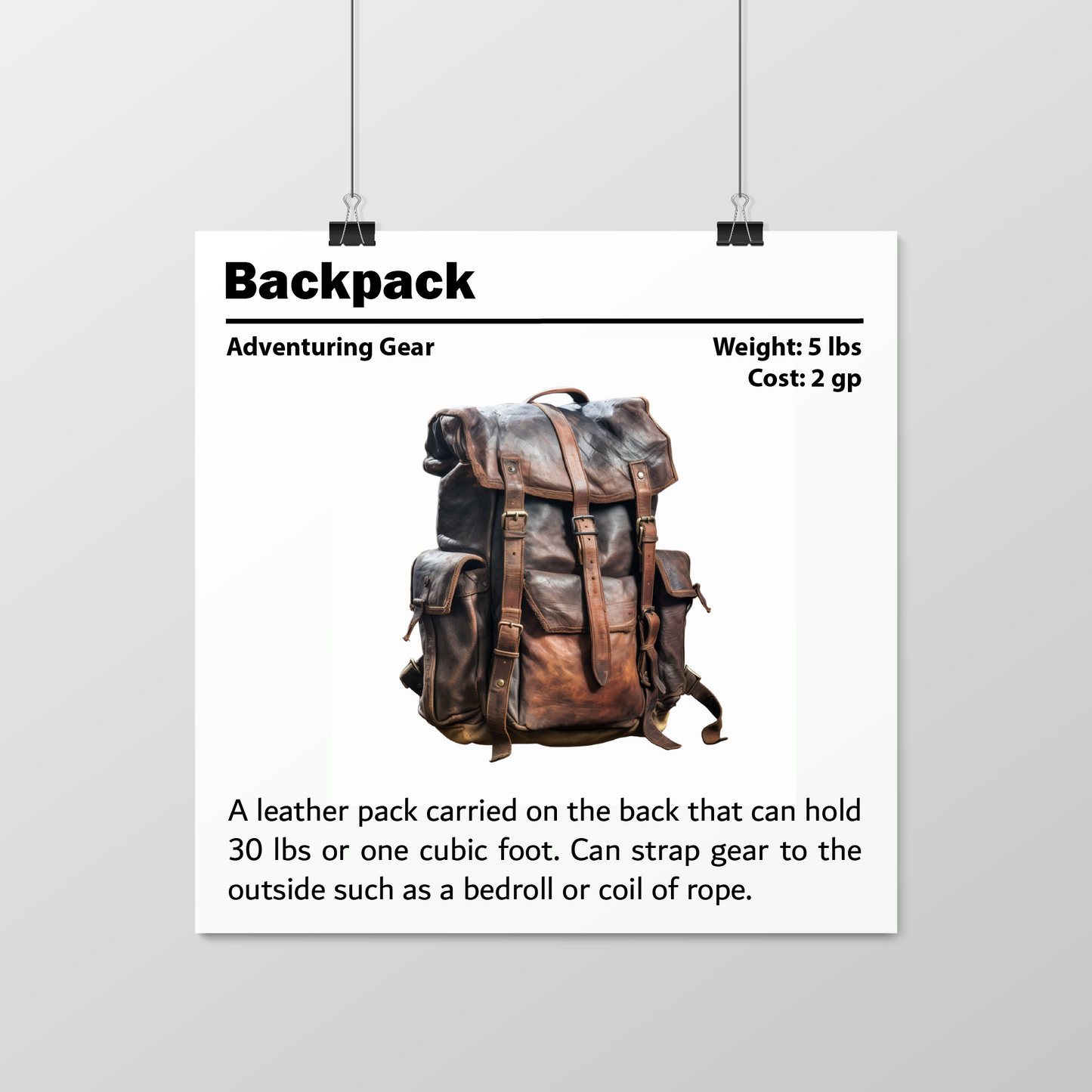 DnD Poster, DnD Backpack Poster, D&D Poster, Dungeon Master Gift, Tabletop Game Room Decor, Critical Role Poster, RPG Gamer Gift