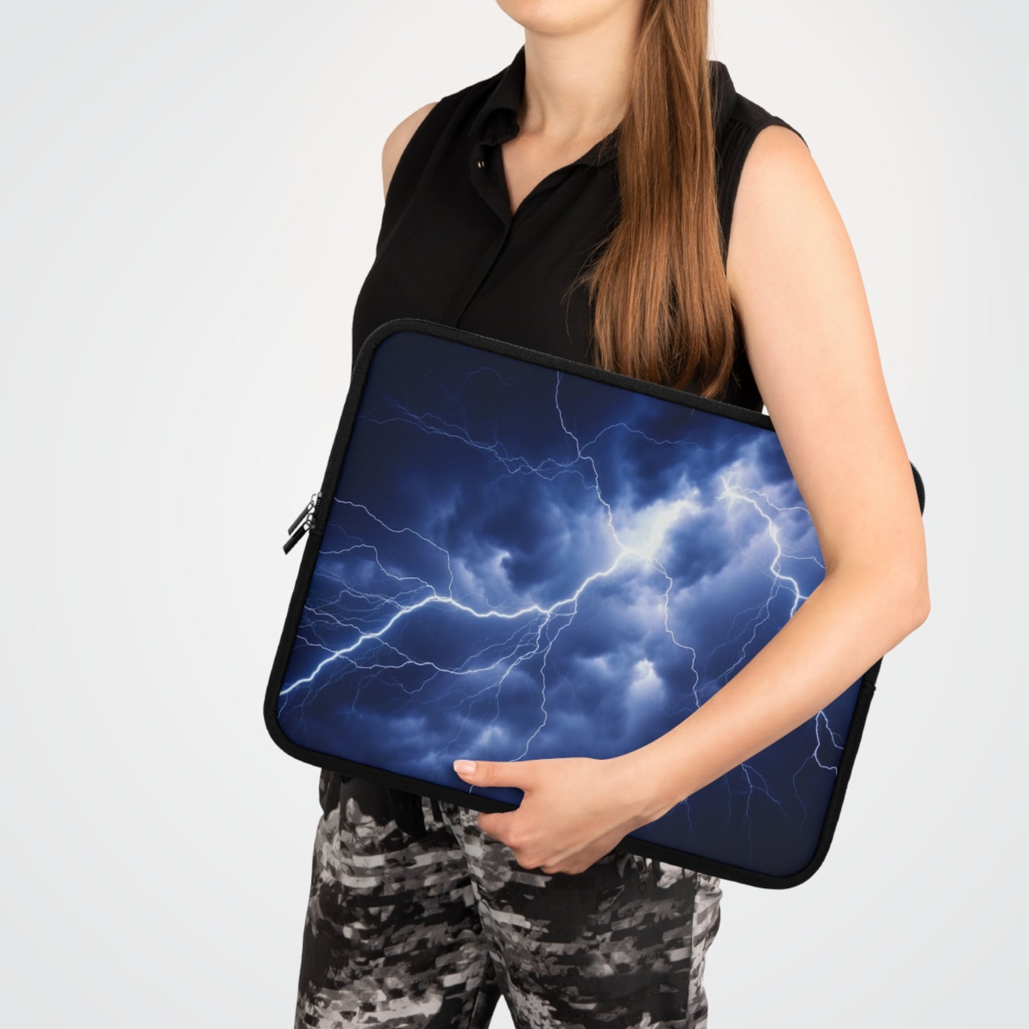 Blue Lightning Laptop Sleeve, Thunderstorm Tablet Sleeve, Stormy Skies iPad Cover, Elemental MacBook Sleeve, Electrifying Laptop Pouch