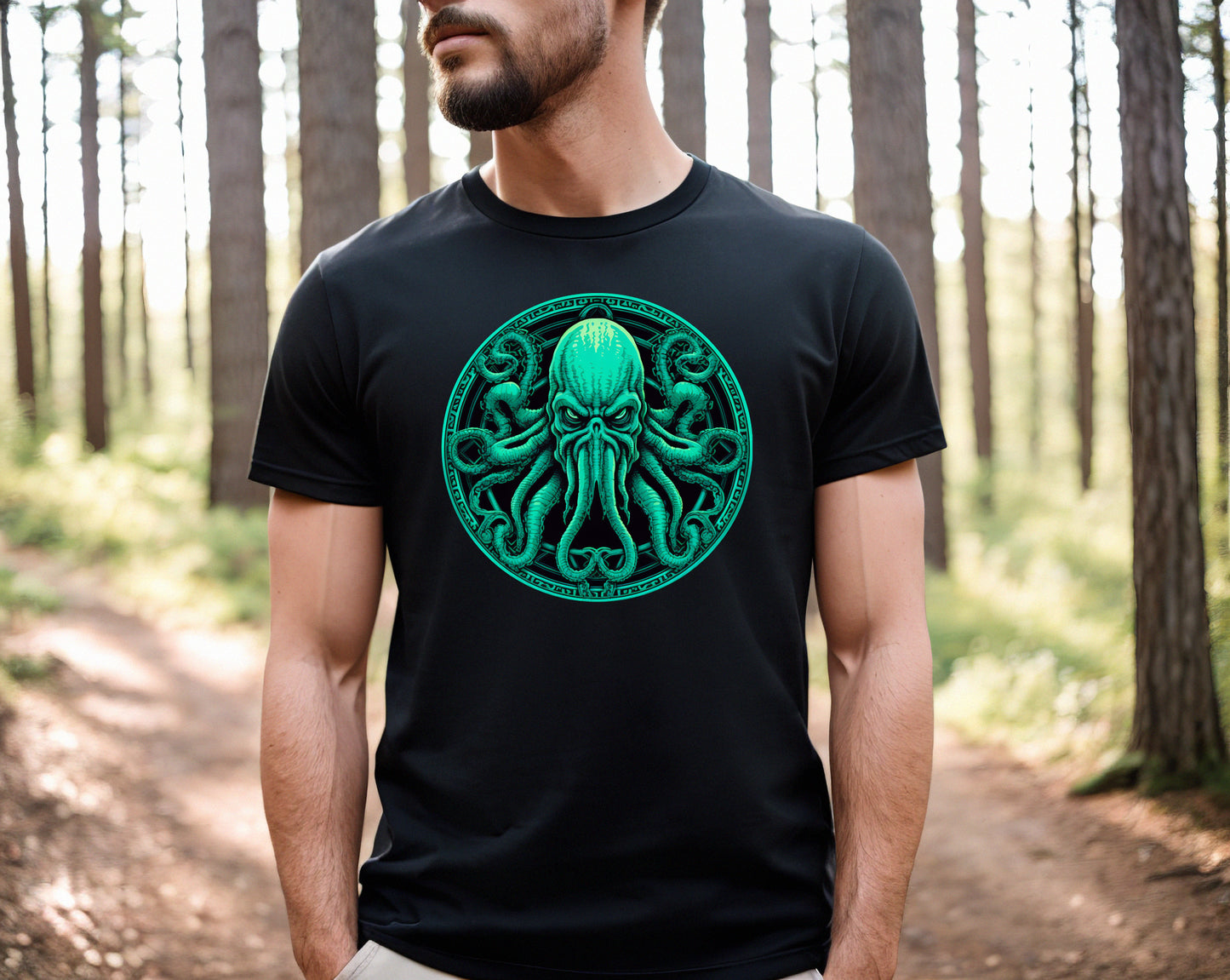 Cthulhu T-Shirt, Great Old One Graphic Tee, Black and Green Lovecraft Cthulhu T-Shirt, Monster Tee, Octopus Tentacles T-Shirt