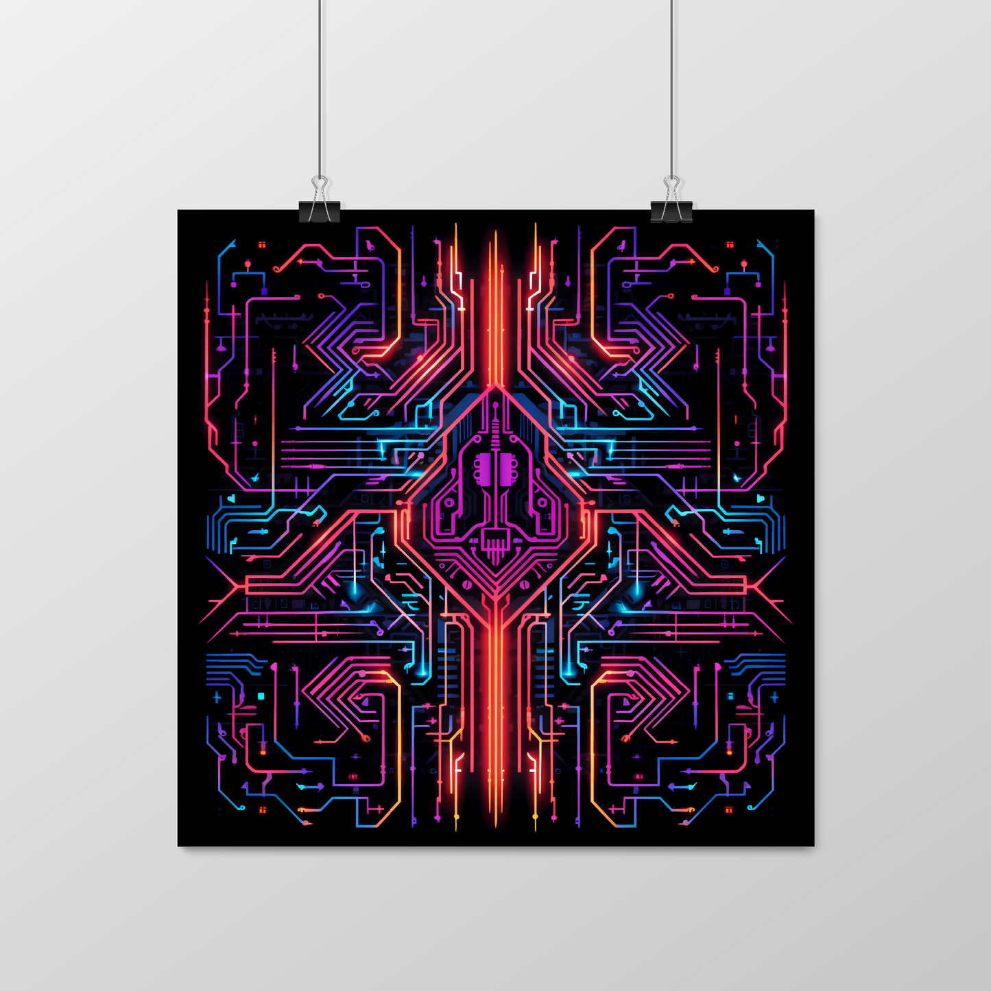 Cyberpunk Circuit Board Poster, Vibrant Circuitry Patterns, Electrifying Cyberpunk Poster, Techy Computer Wall Art