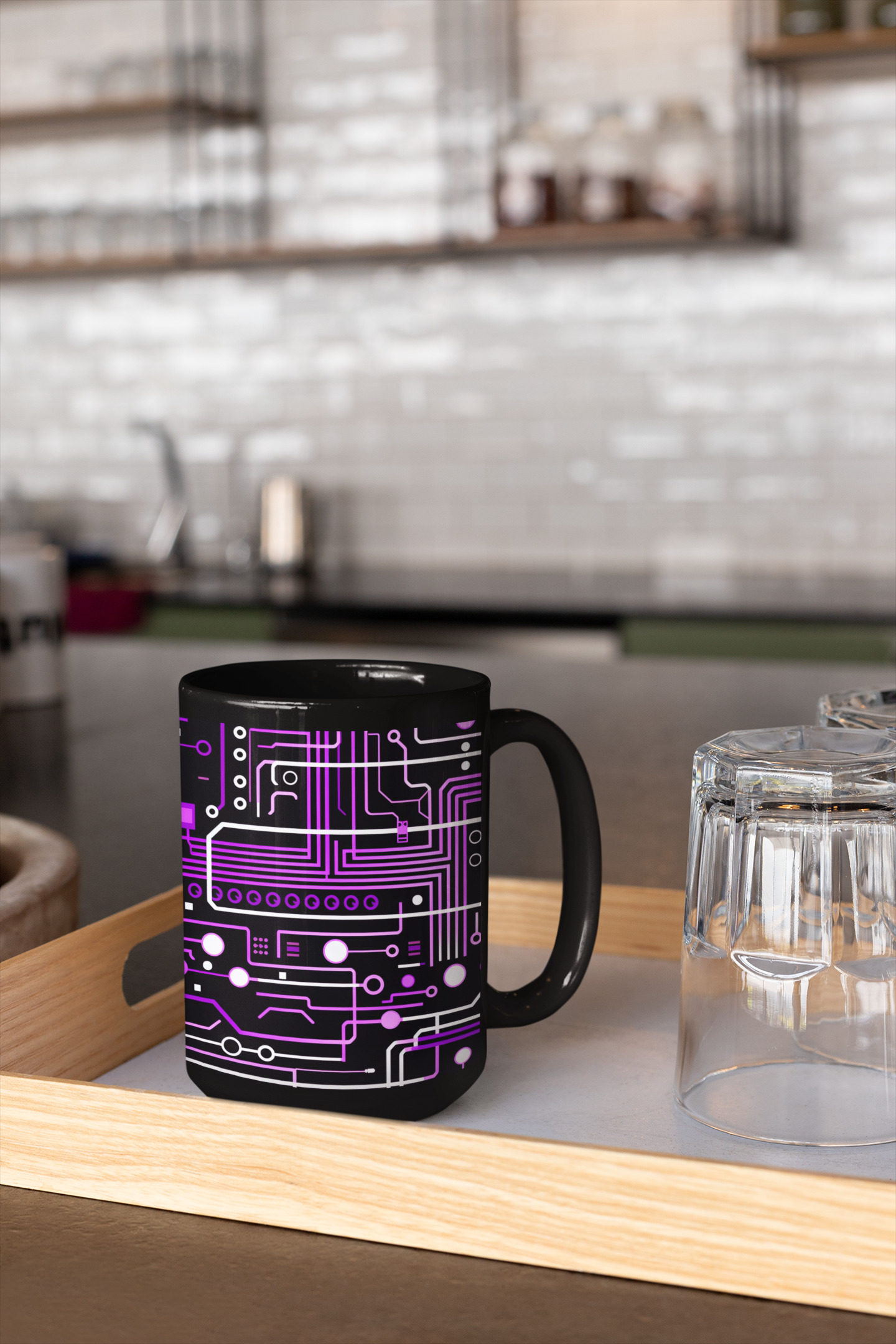 Cyberpunk Mug, Purple and Black Circuit Board Ceramic Mug 15oz, Tech Coffee Cup, Sci-Fi Tea Mug, Computer Gamer Mug