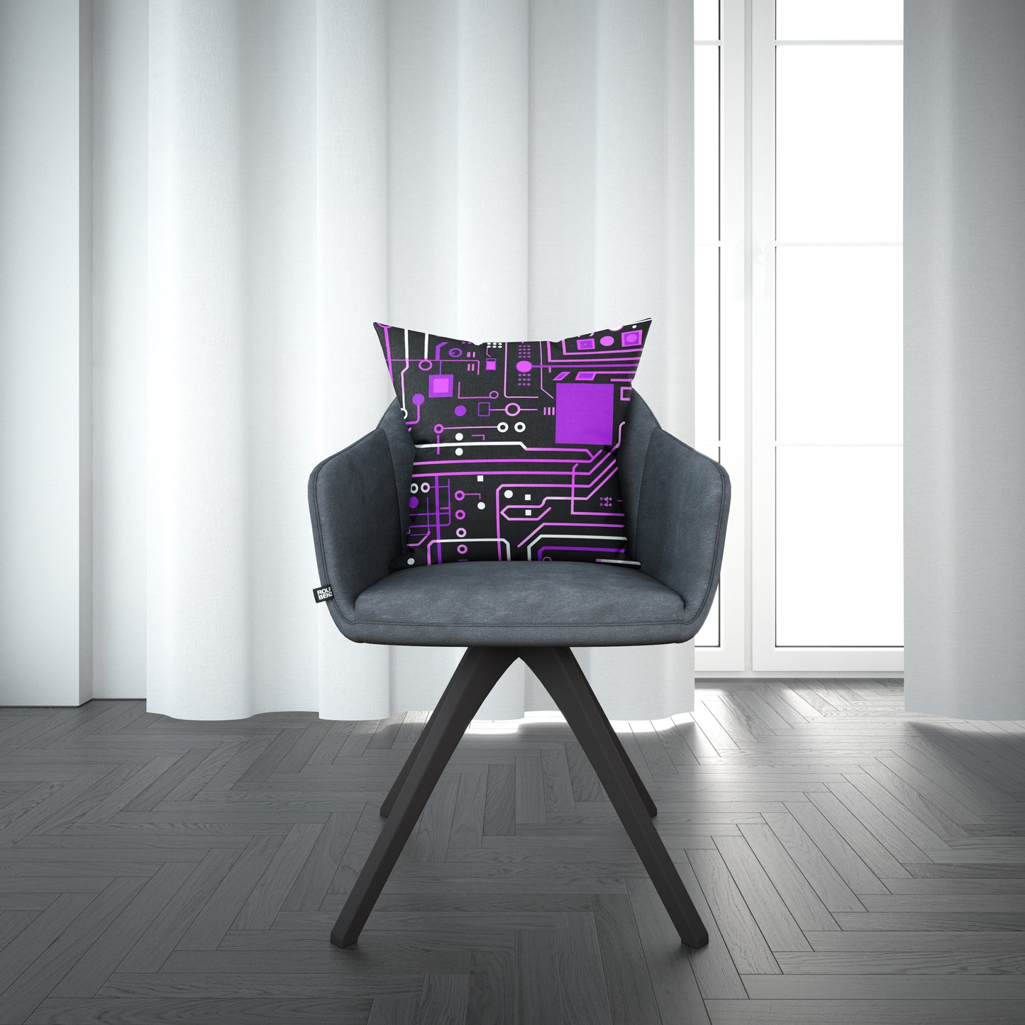 Cyberpunk Pillow, Purple Circuit Board Throw Pillow, Tech Game Room Decor, Unique Square Cushion, Concealed Zipper