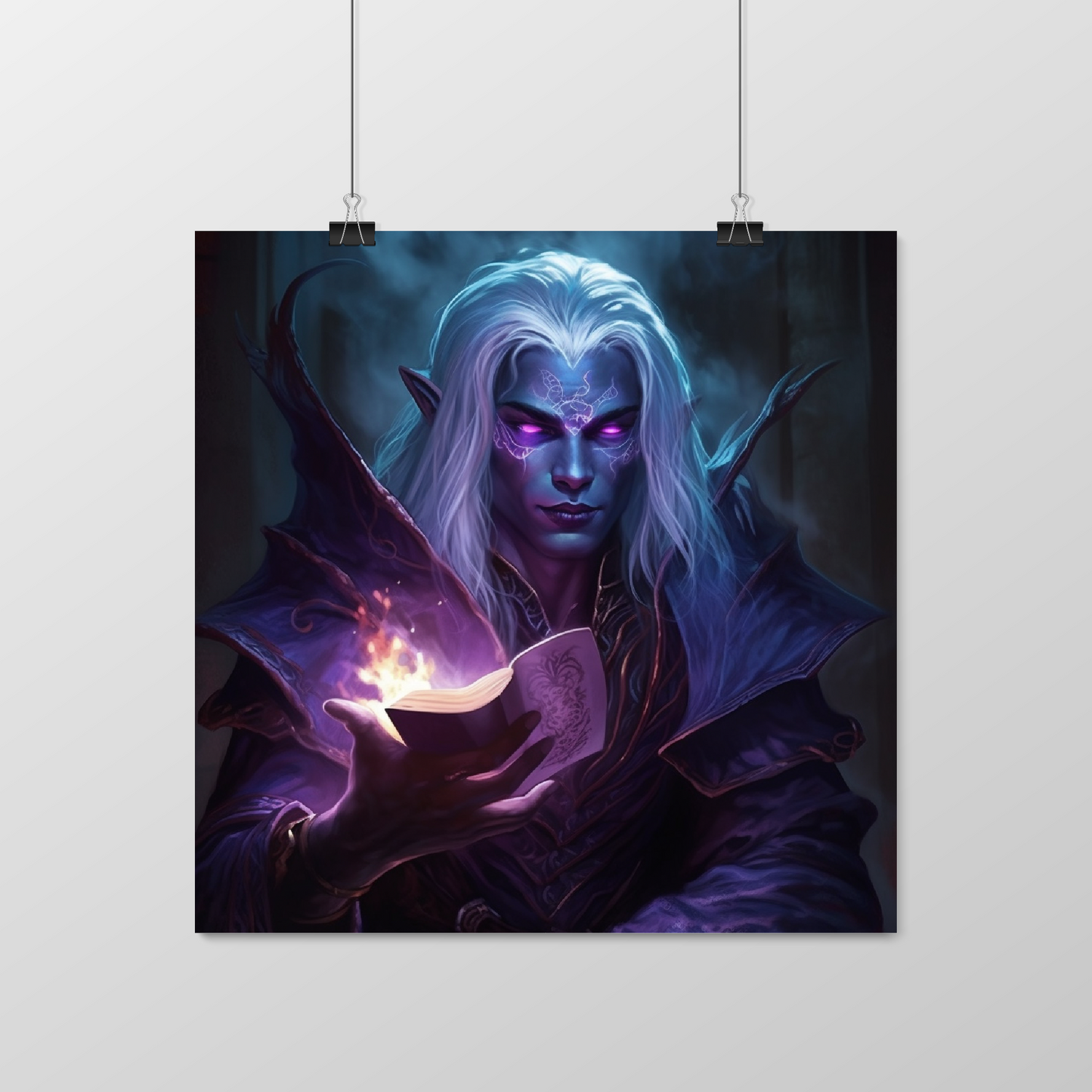 Dark Elf Warlock Poster, DnD Poster, Drow Painting, D&D Game Room Poster, Dungeon Master Gift, Square Matte Poster